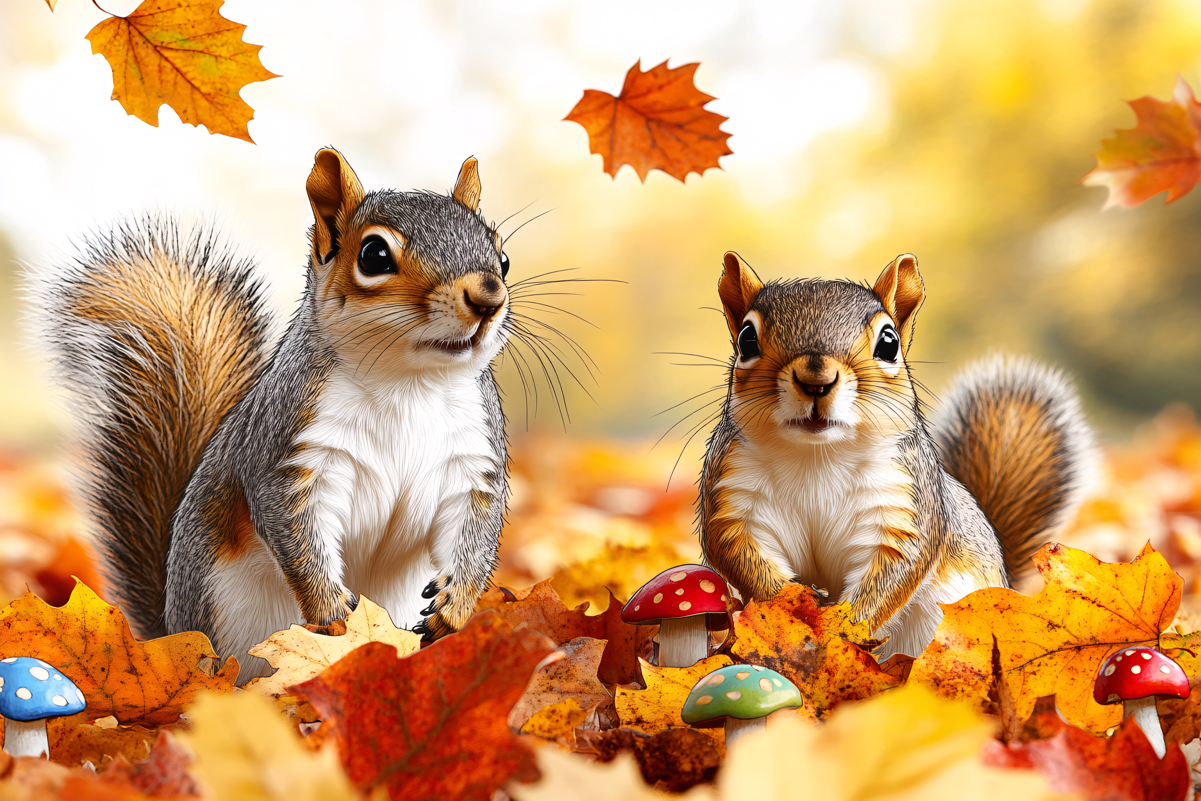 Squirrels In Autumn Leaves