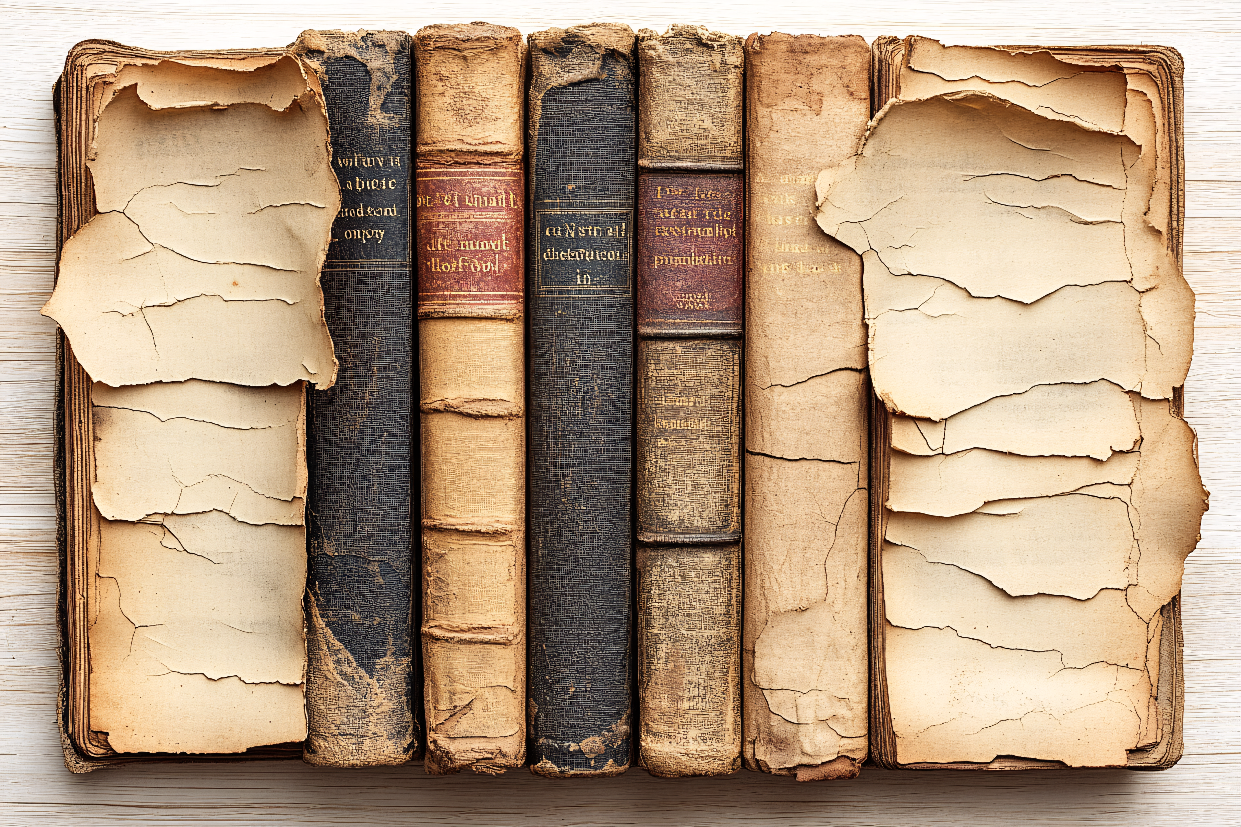 Stack Of Antique Books With Torn Pages