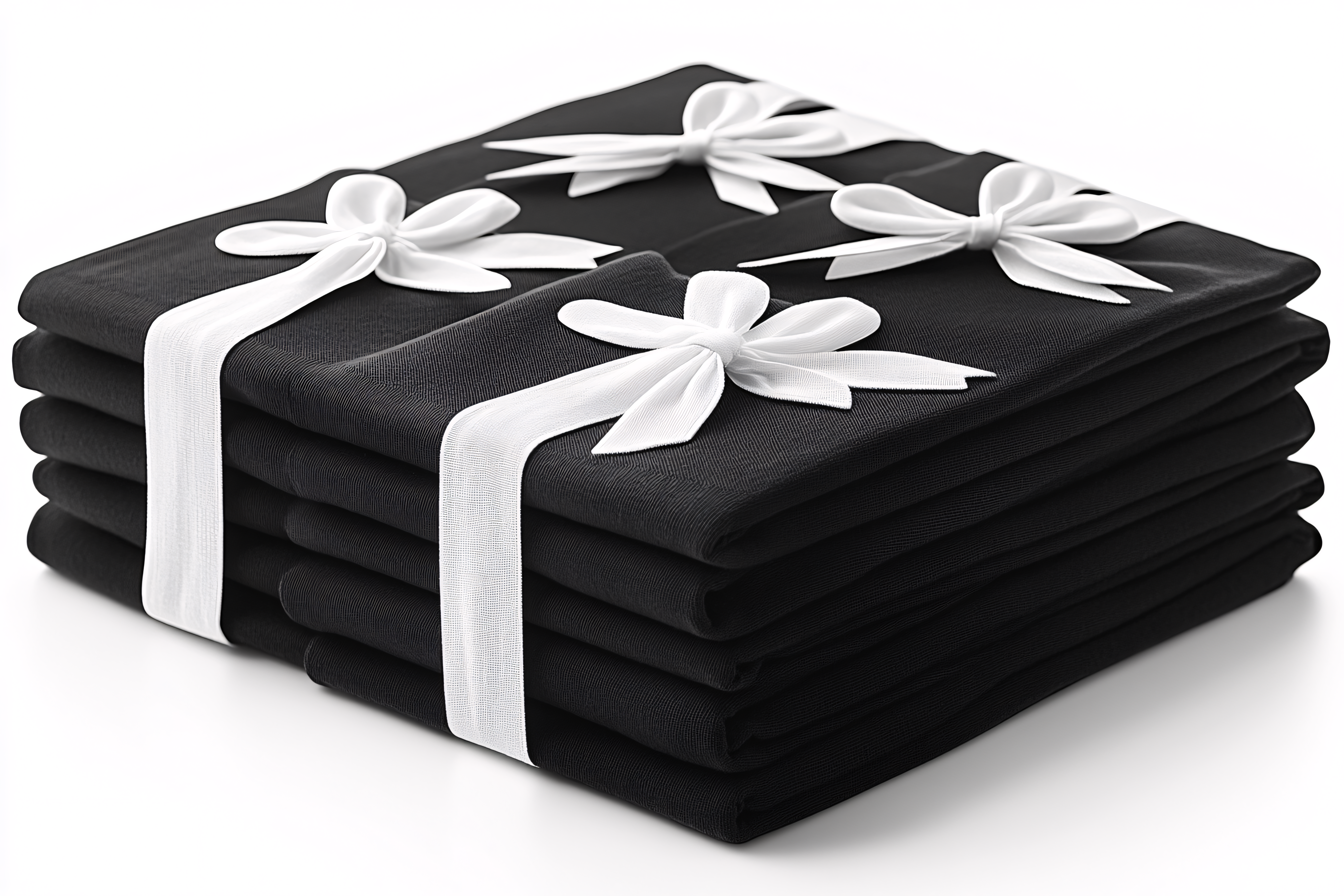 Stack Of Black Napkins Tied With White Ribbons