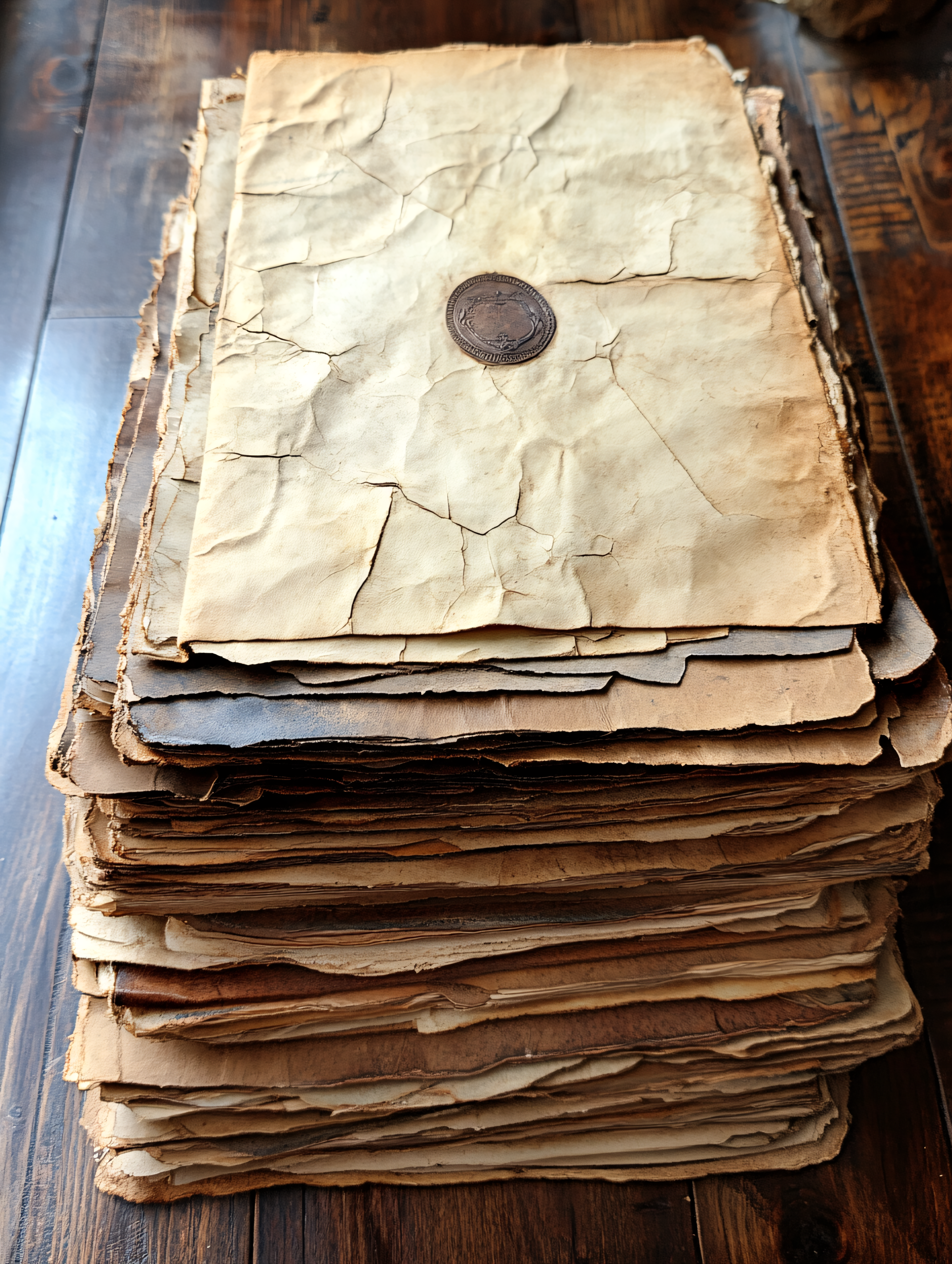 Stack Of Old Papers With Seal