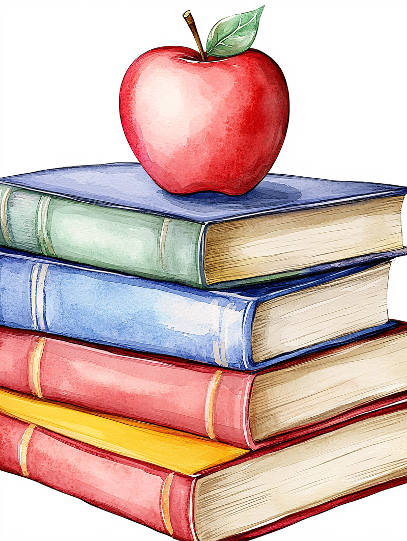 Stacked Books With Apple
