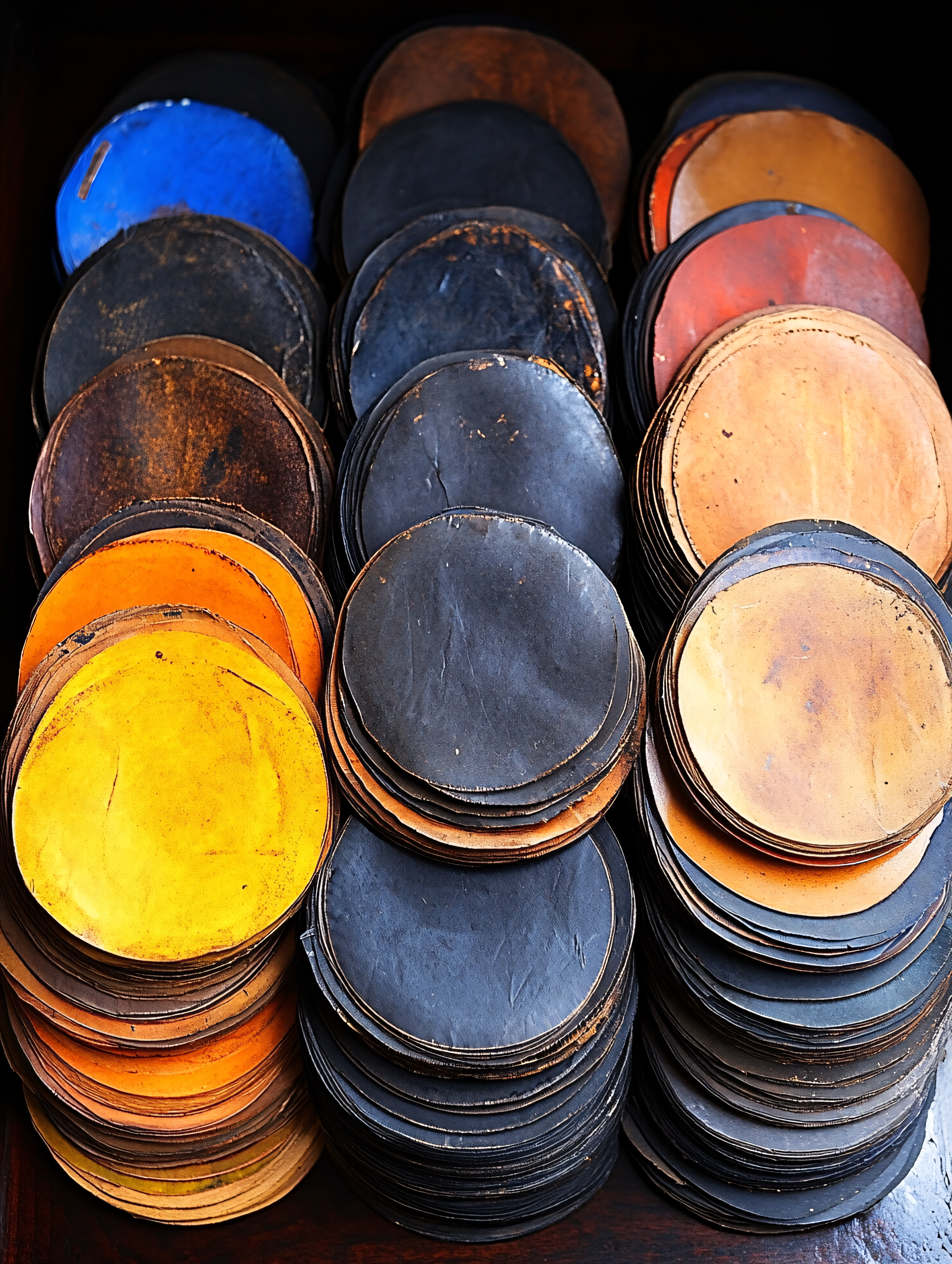 Stacked Circular Leather Pieces