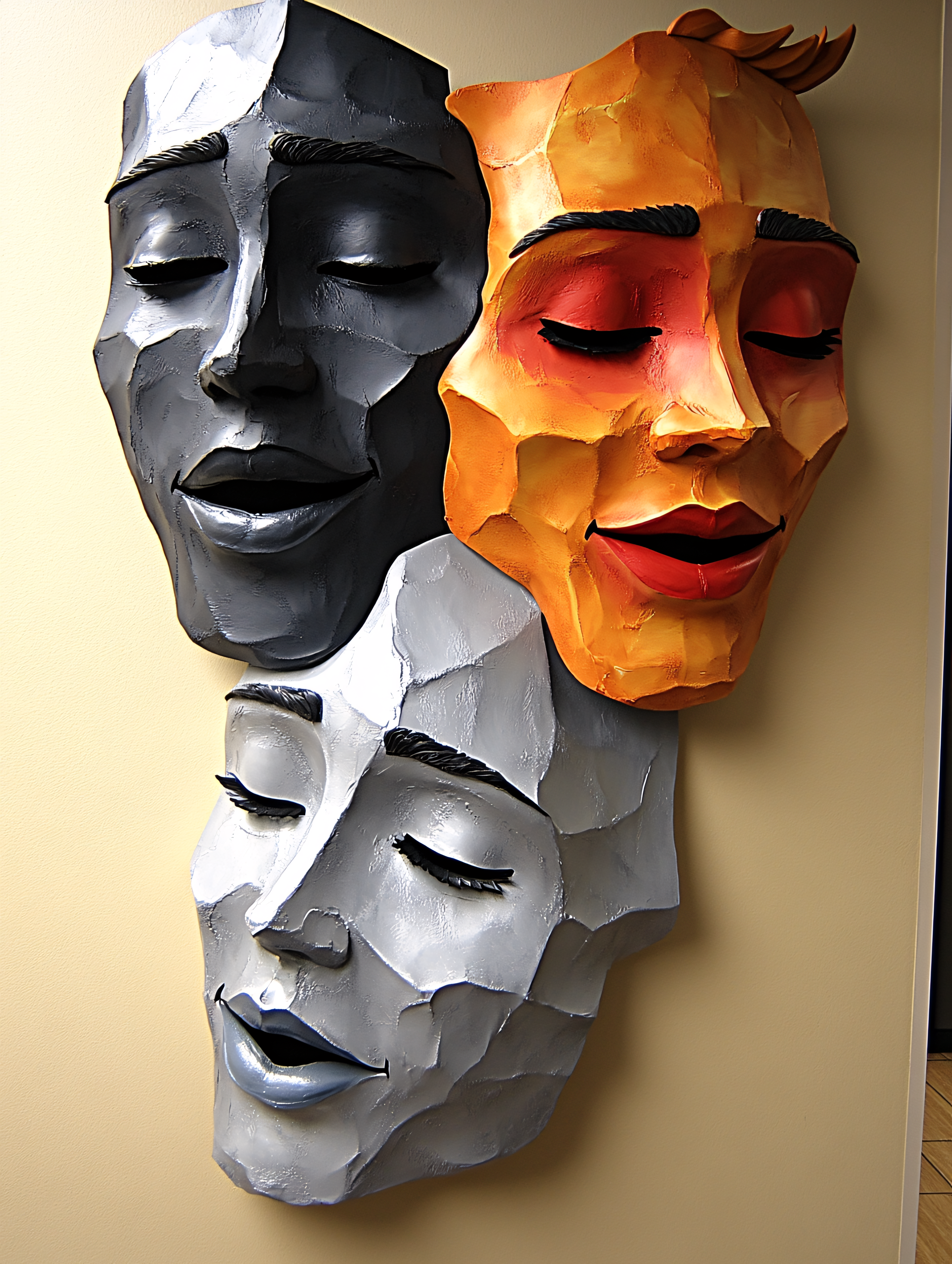Stacked Faceted Face Masks Wall Art