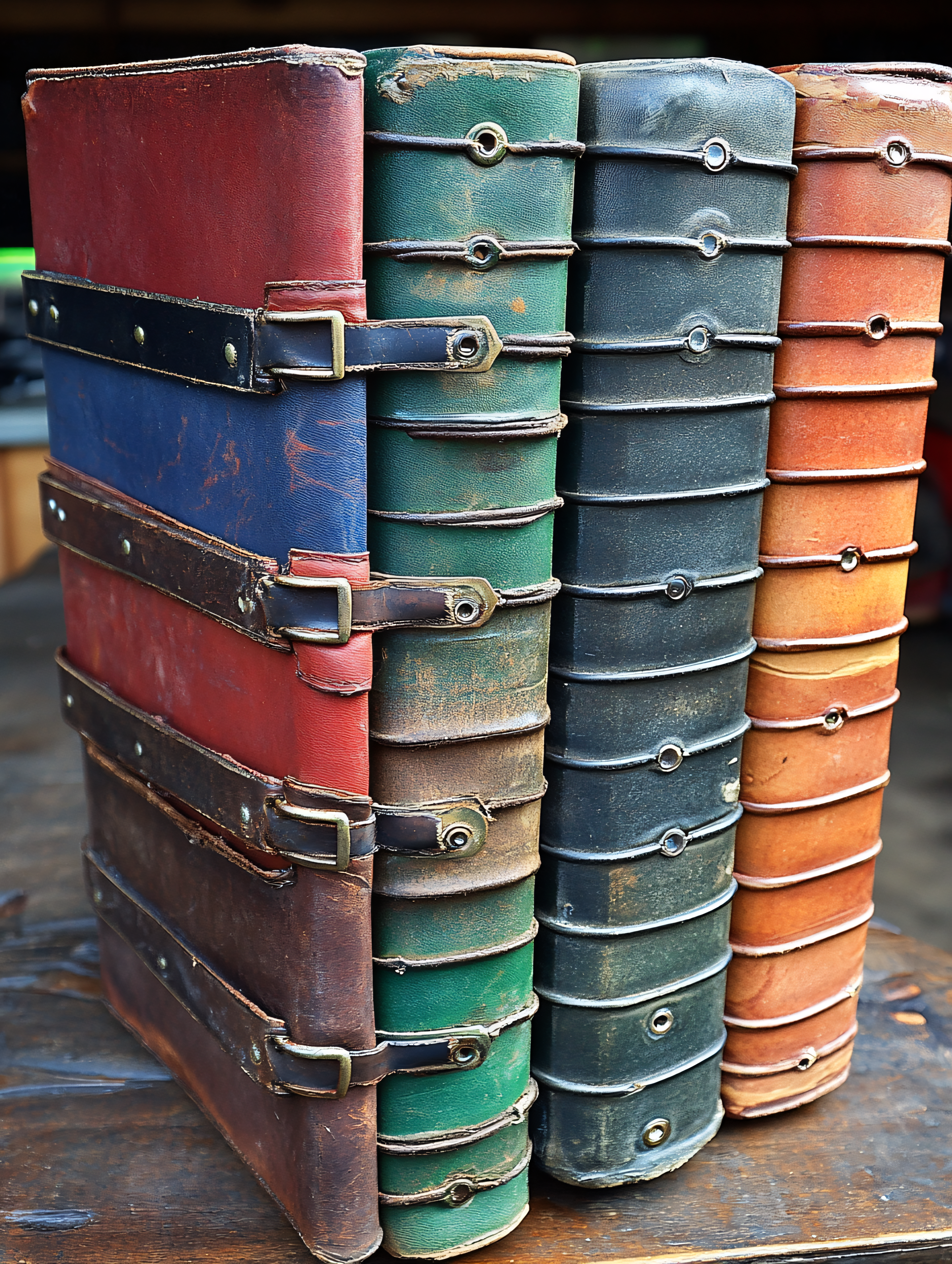 Stacked Leather-Bound Books