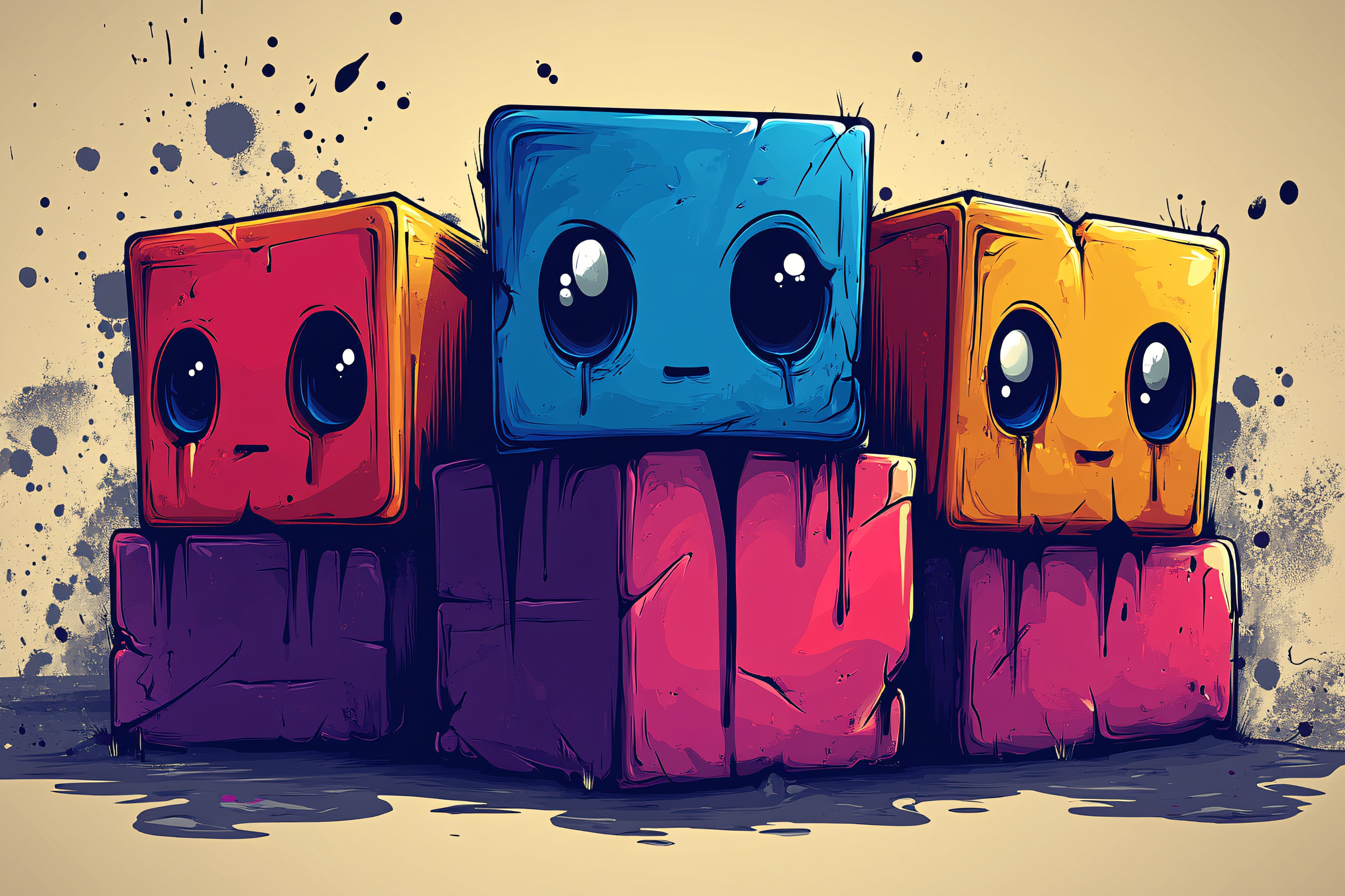Stacked Sad Cube Characters