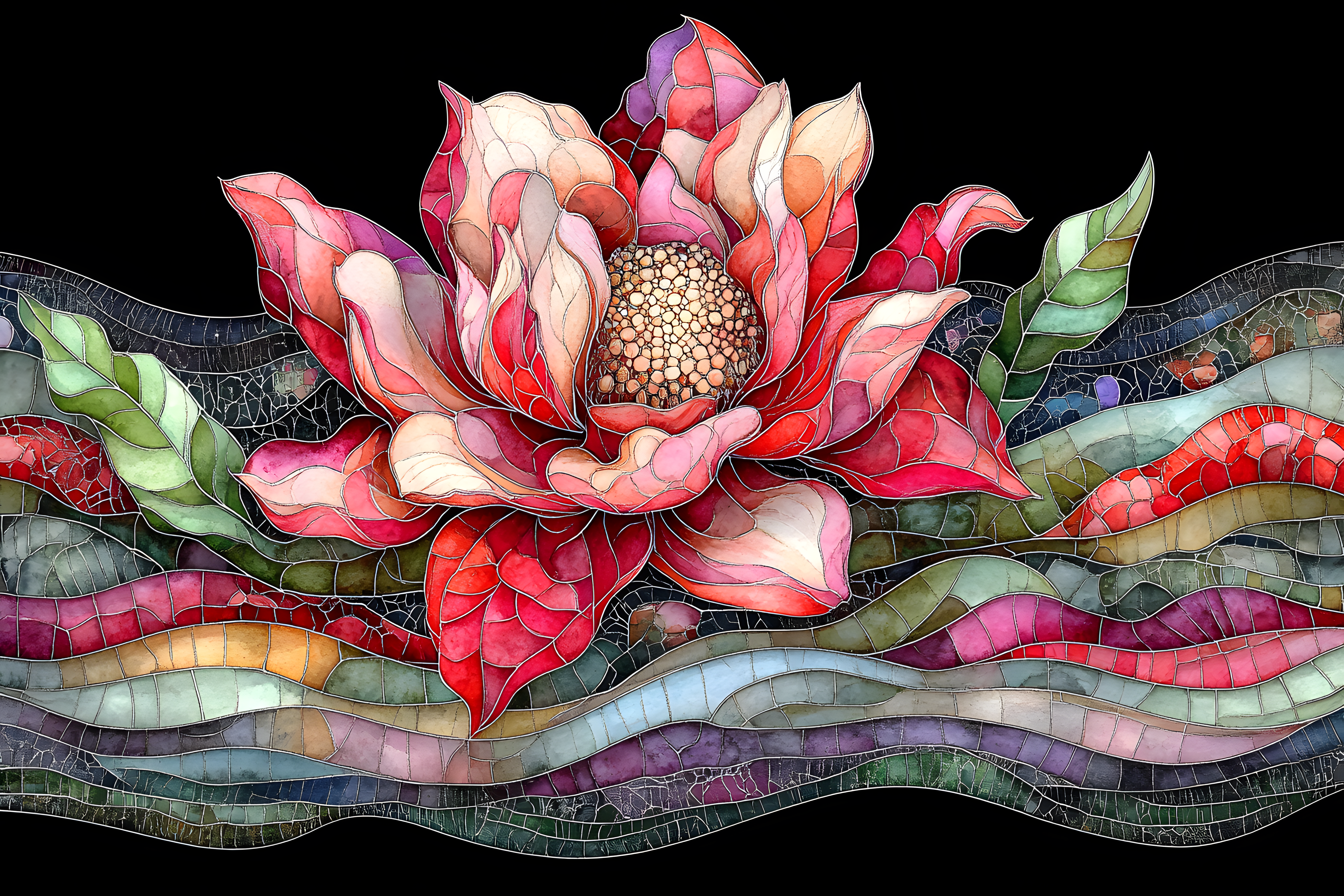 Stained Glass Style Lotus Flower