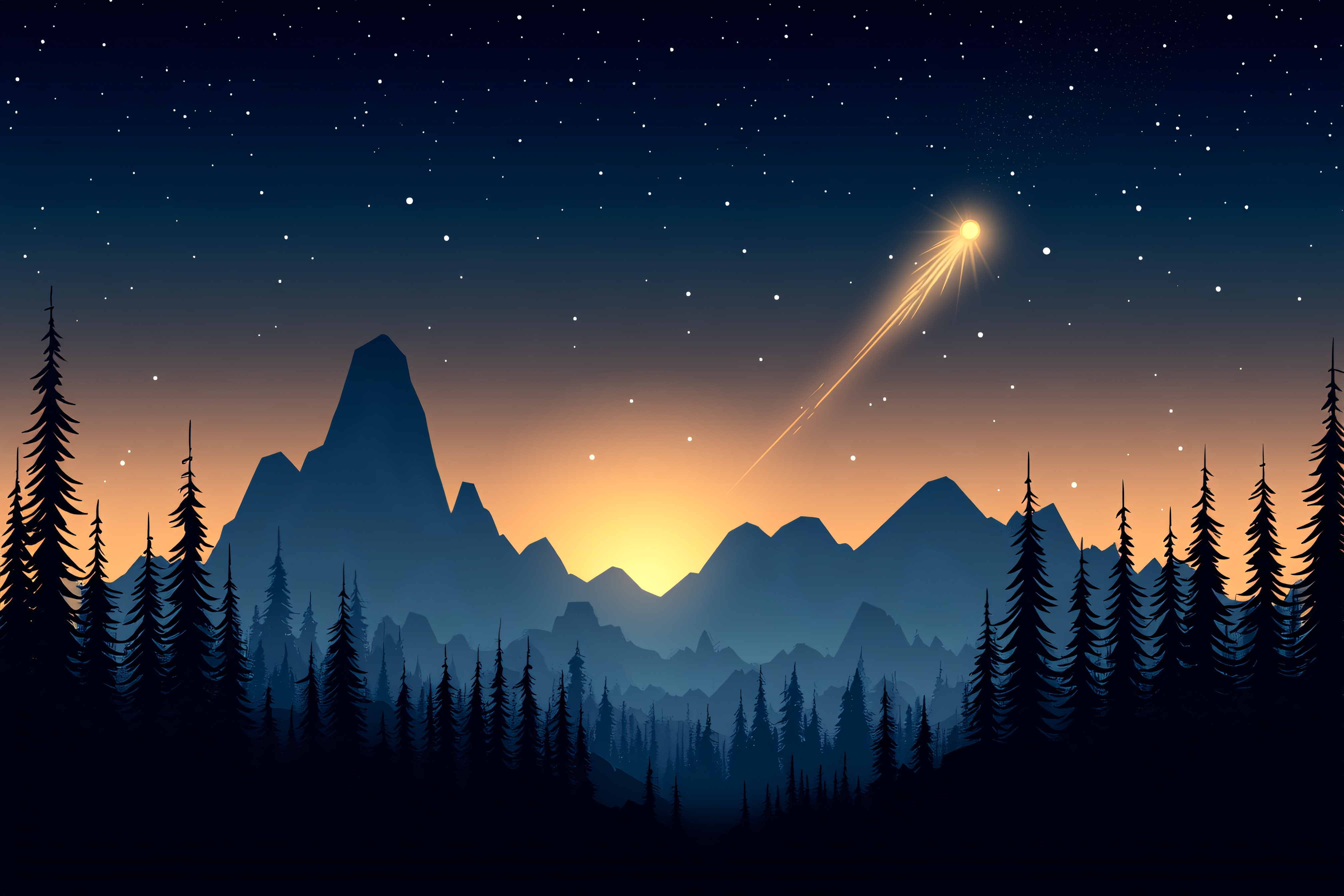 Starry Night Mountain Landscape