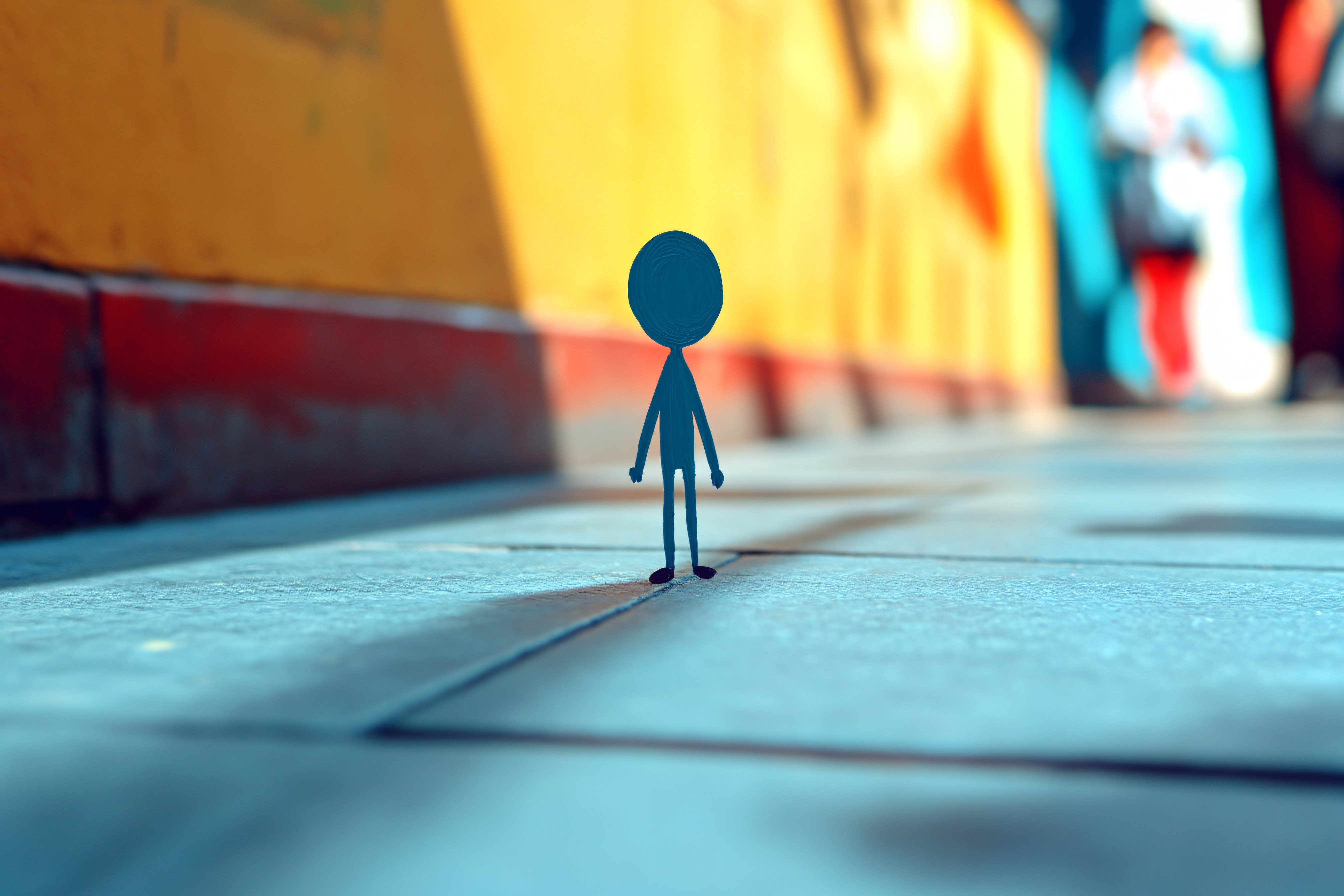 Stick Figure Standing Alone On Street