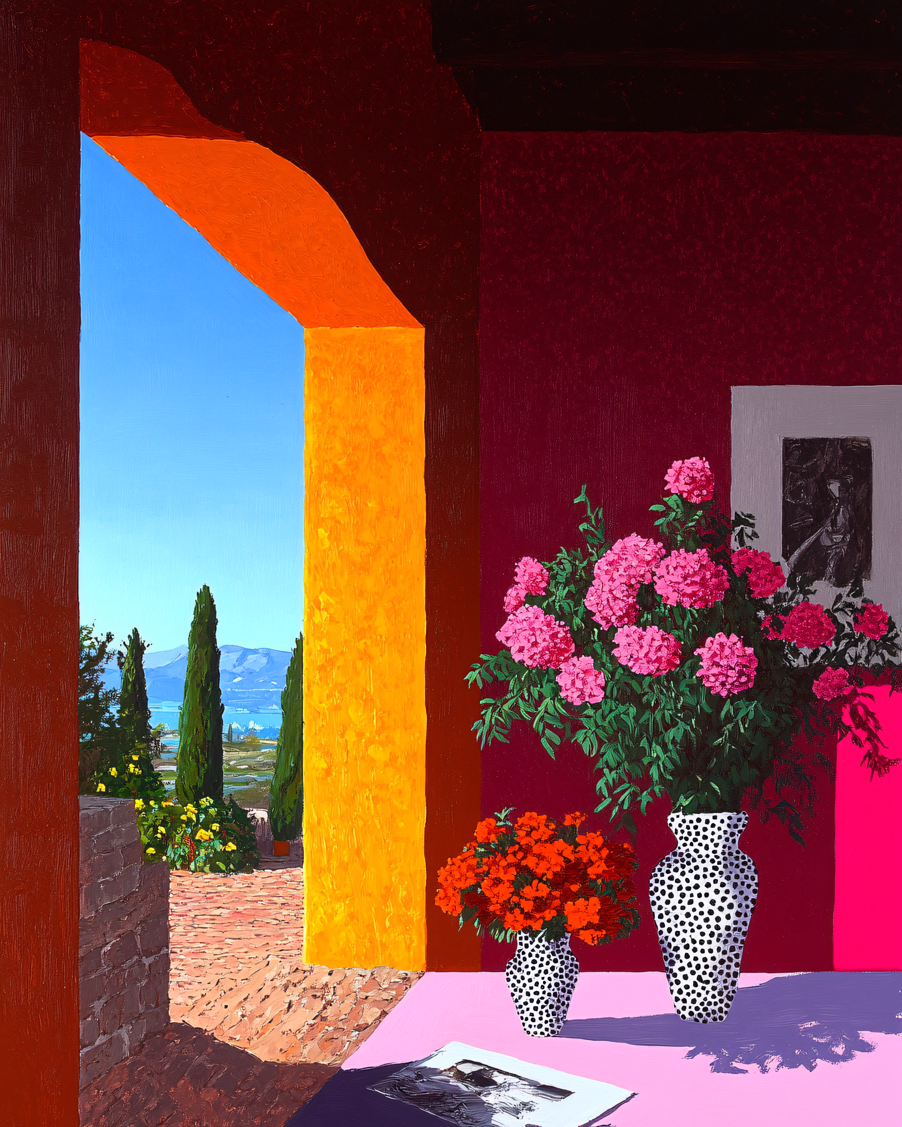 Still Life with Flowers and Open Door