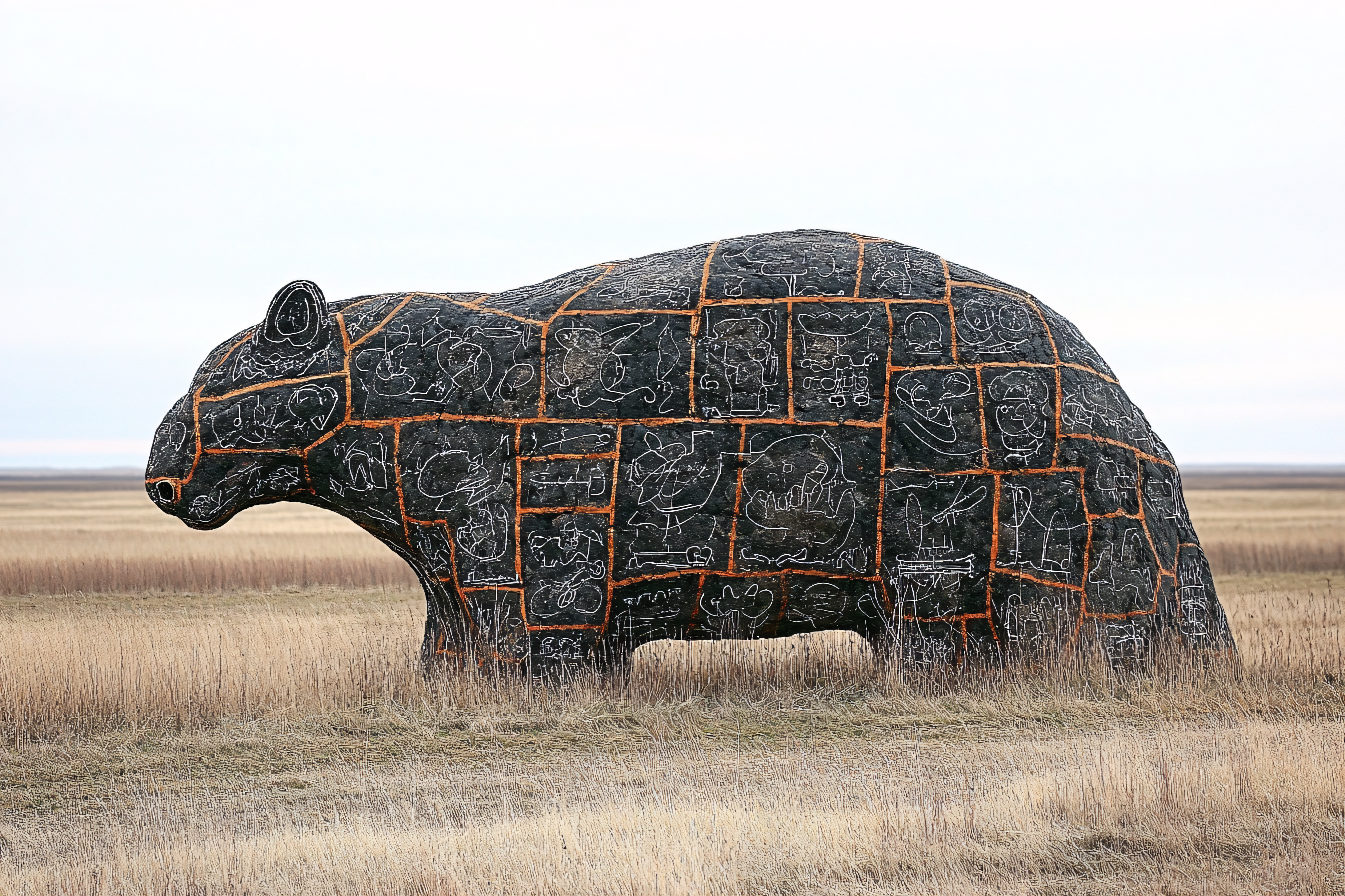 Stone Animal Statue With Drawings