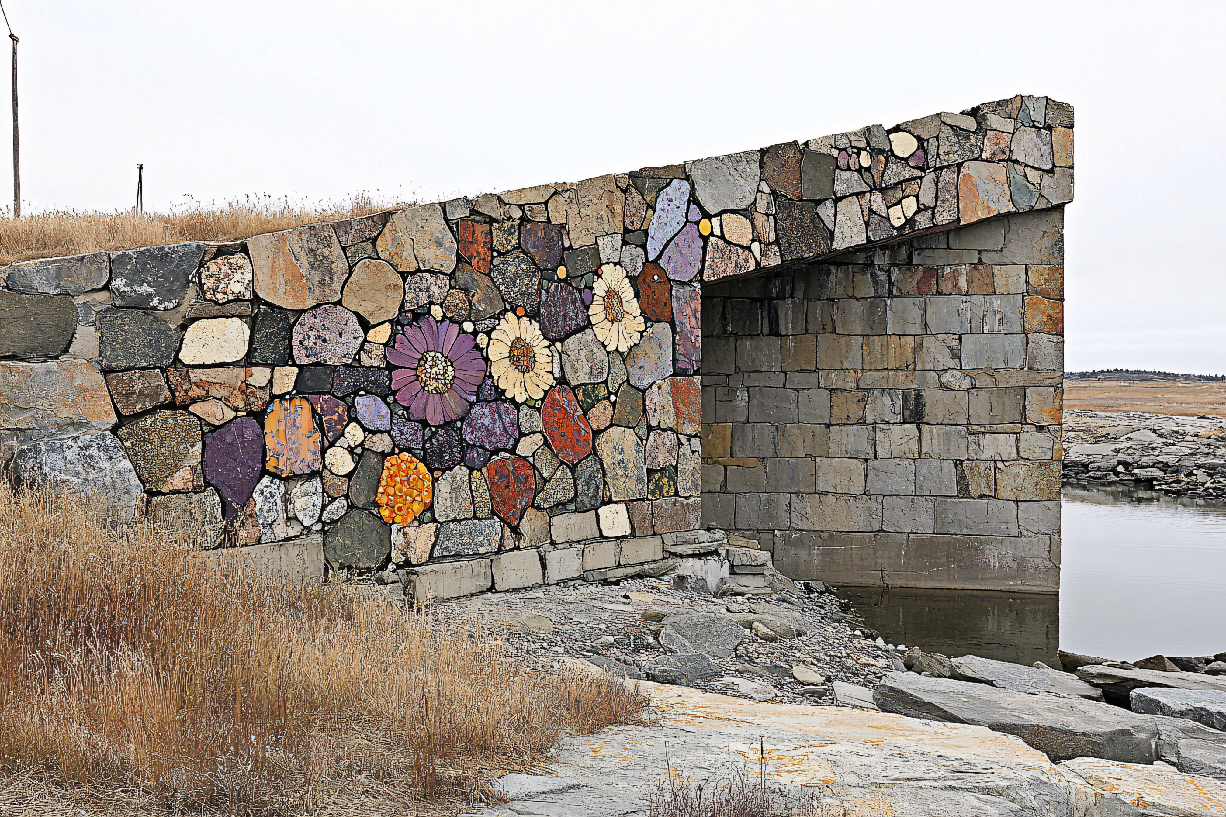 Stone Bridge Adorned with Floral Mosaics