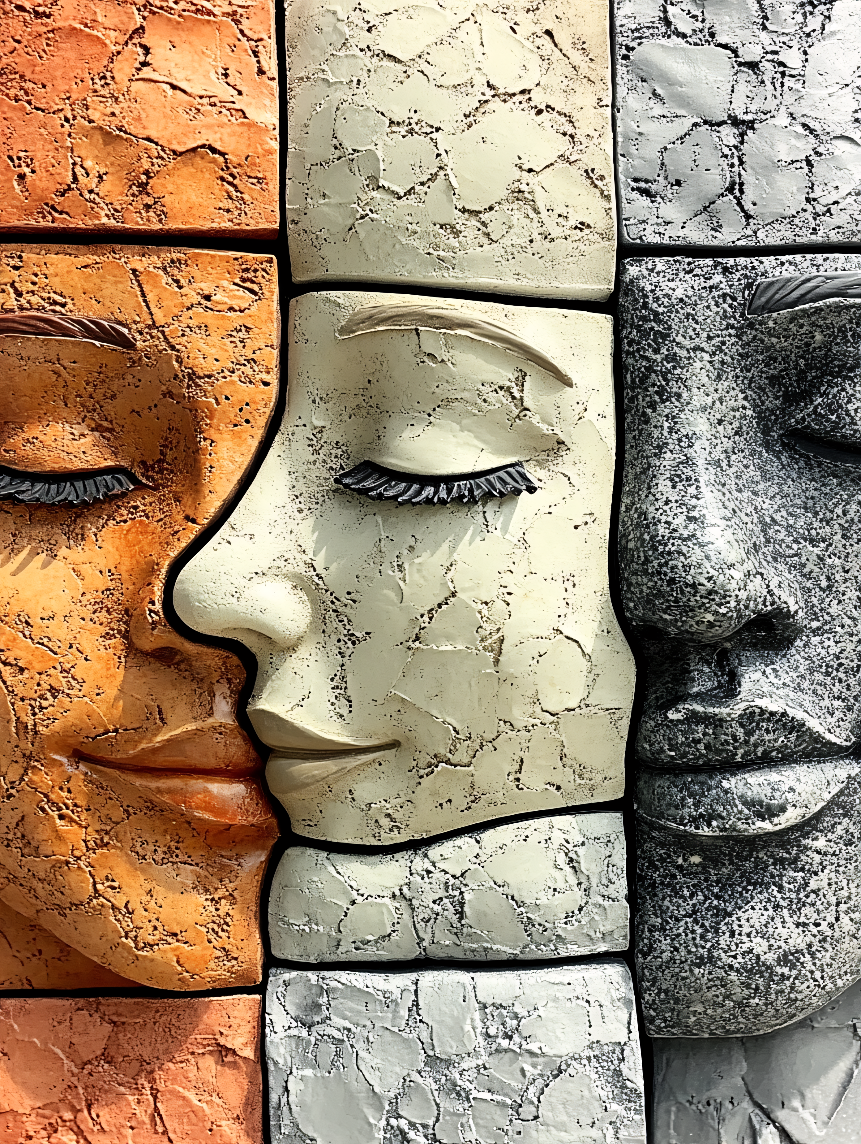 Stone Face Sculptures with Closed Eyes