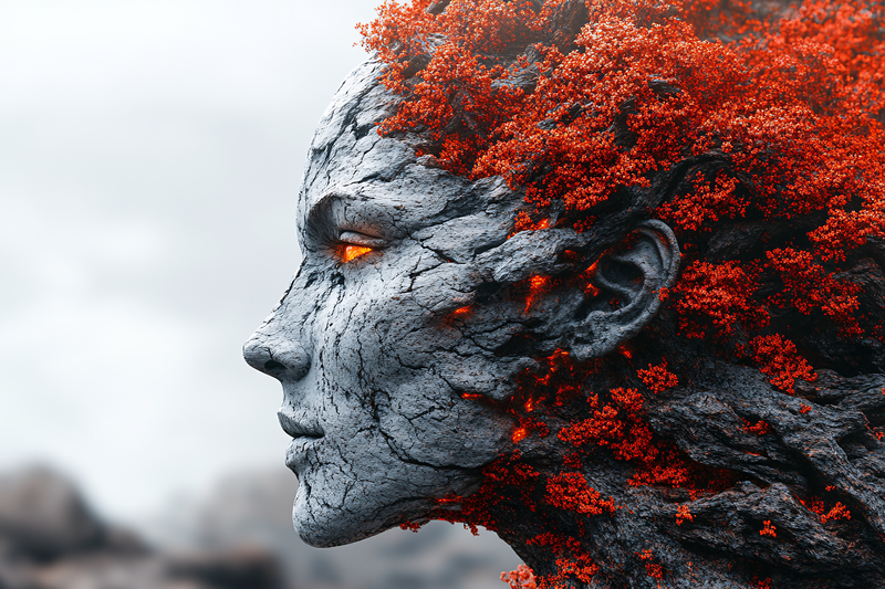 Stone Face with Red Foliage