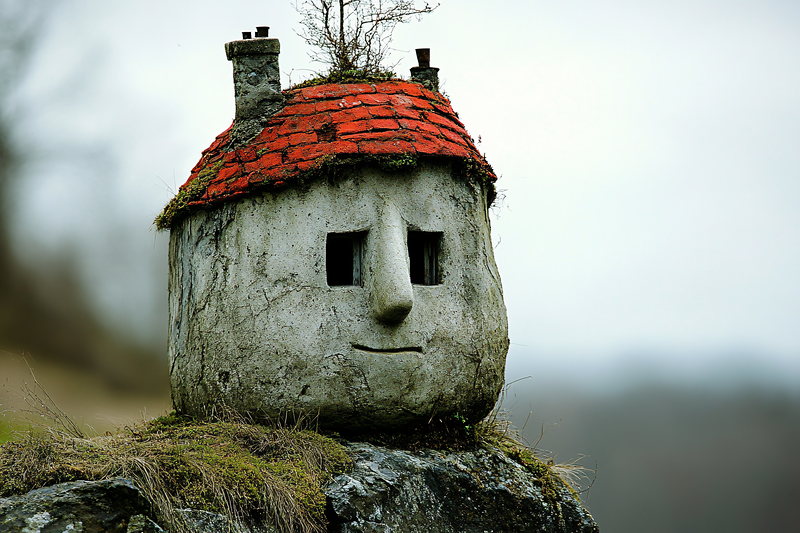 Stone Faced House Sculpture