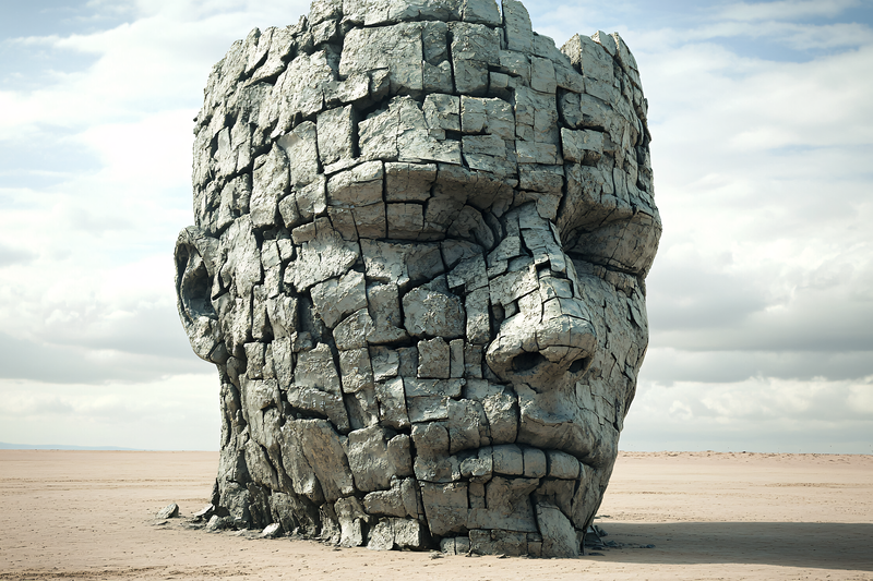 Stone Head Sculpture in Desert