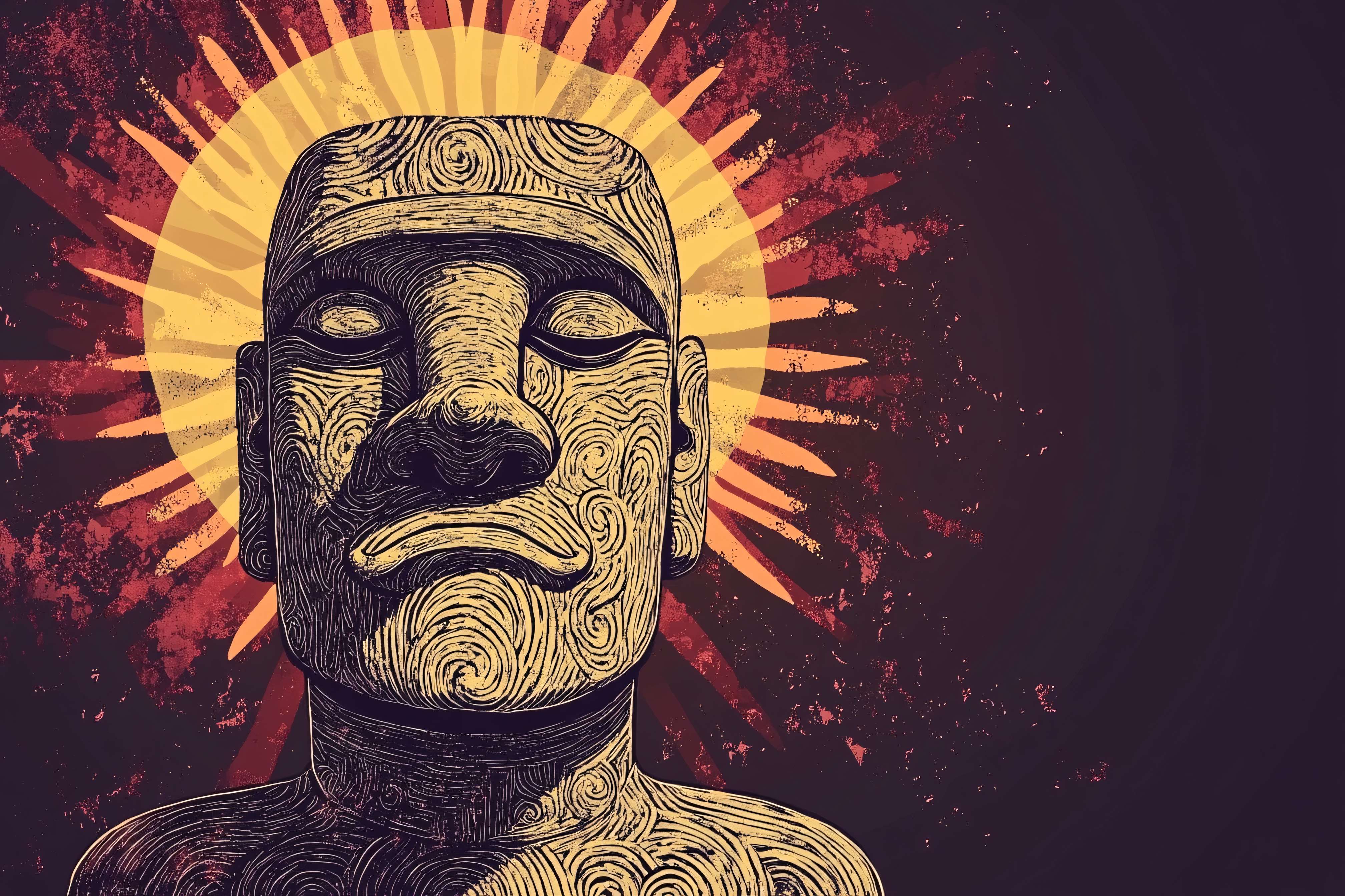 Stone Head with Sunburst