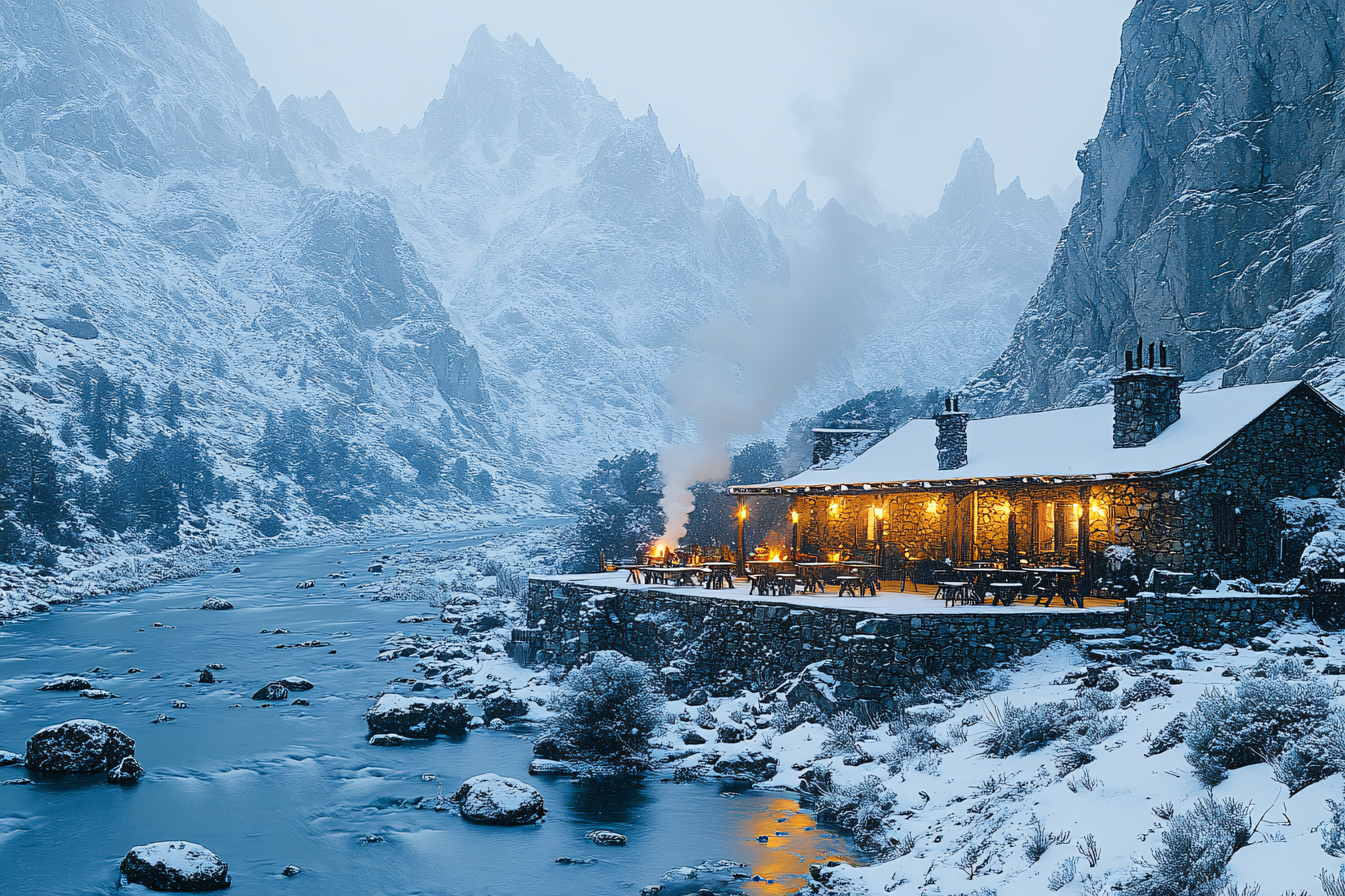 Stone Lodge in Snowy Mountains