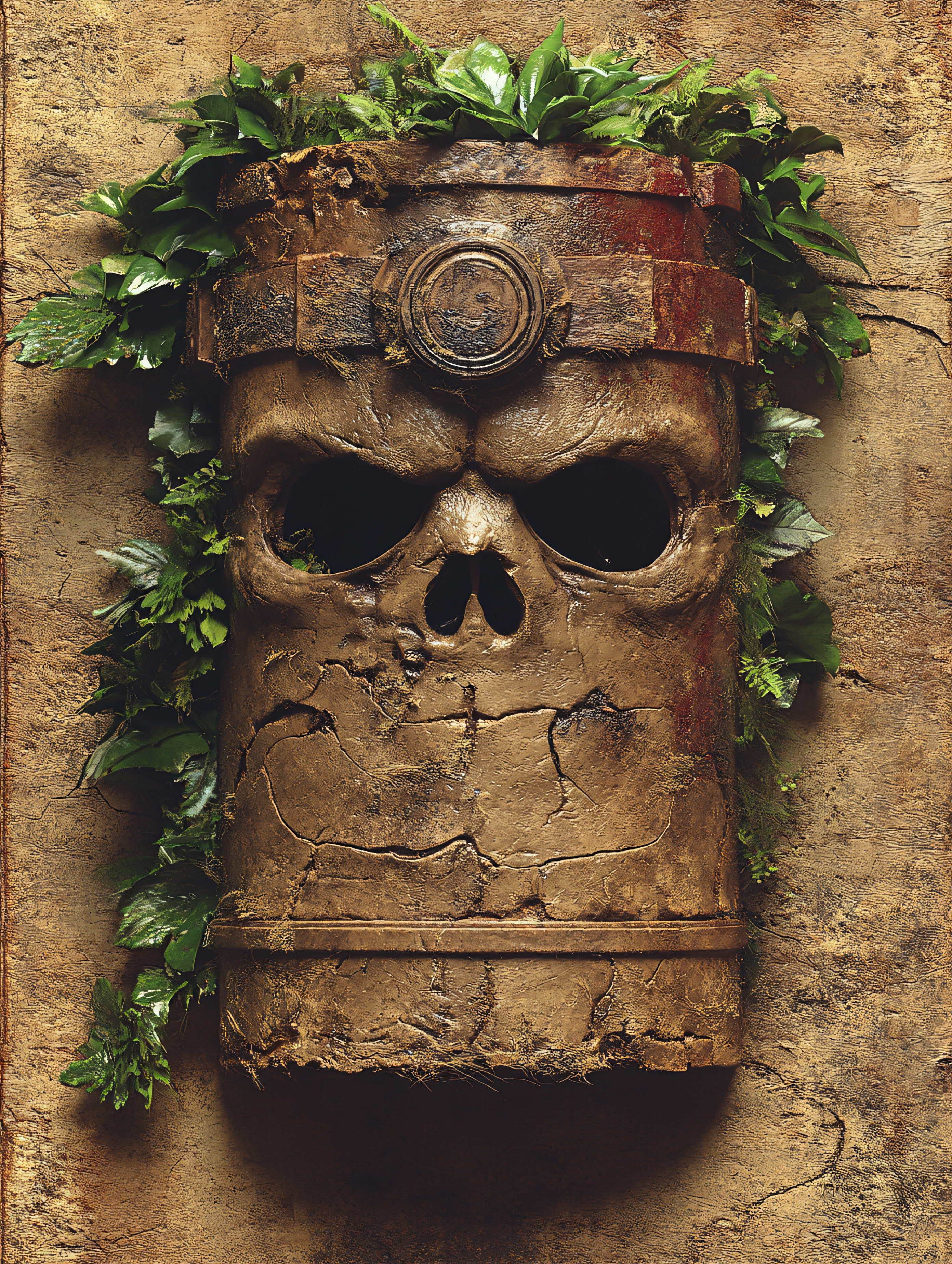 Stone Skull Mask with Foliage