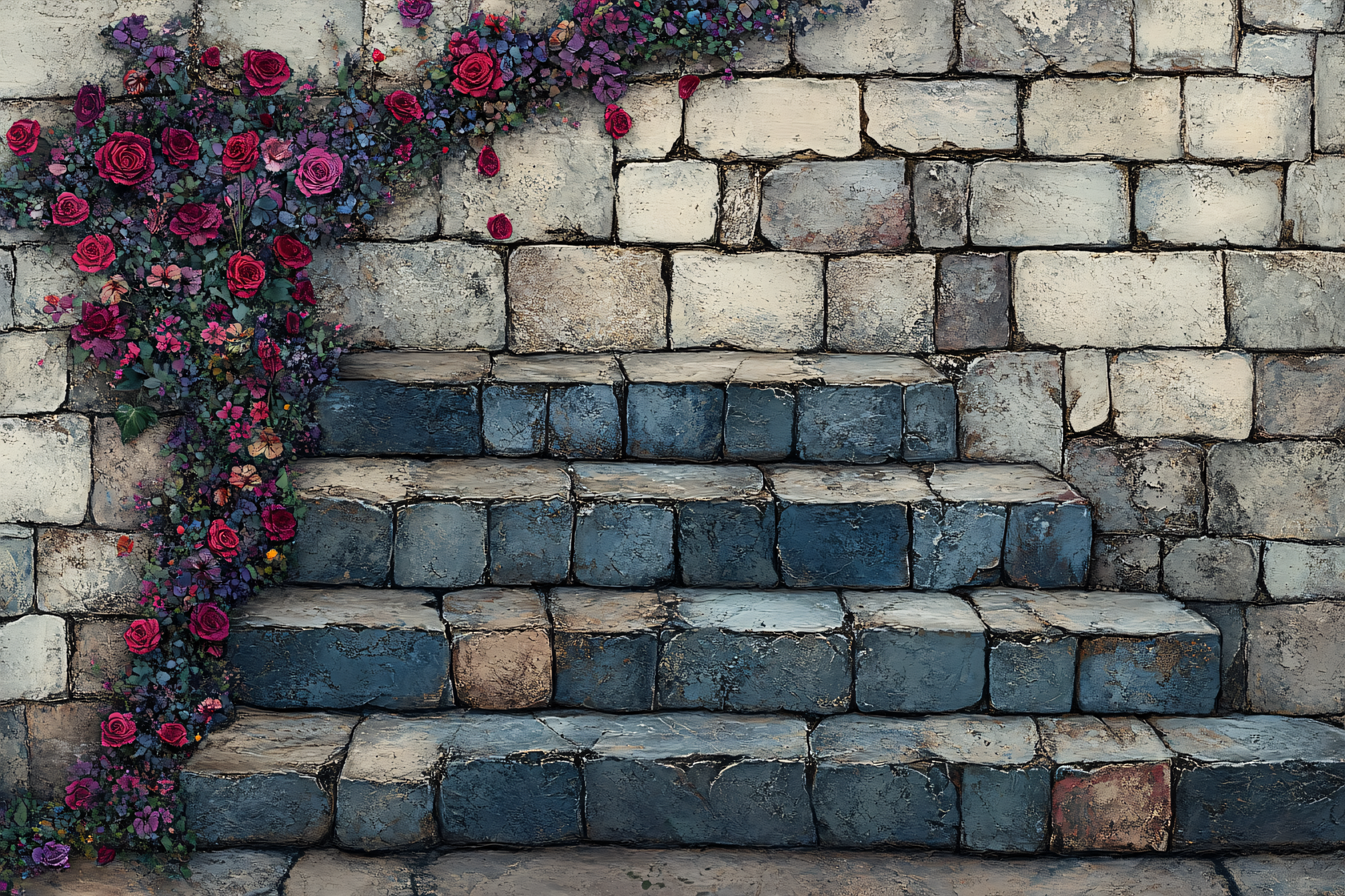 Stone Steps Adorned with Roses