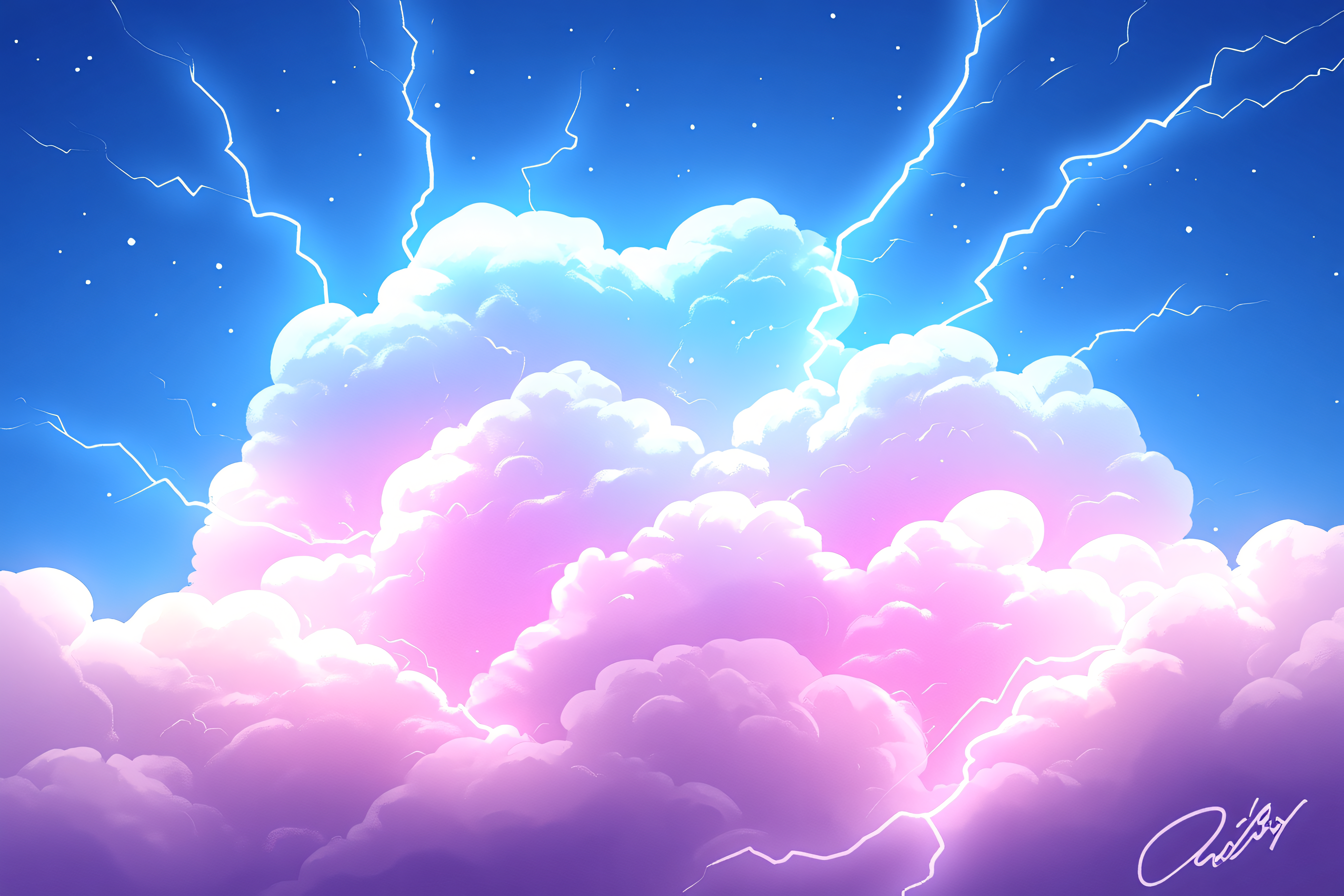 Stormy Pink Clouds with Lightning