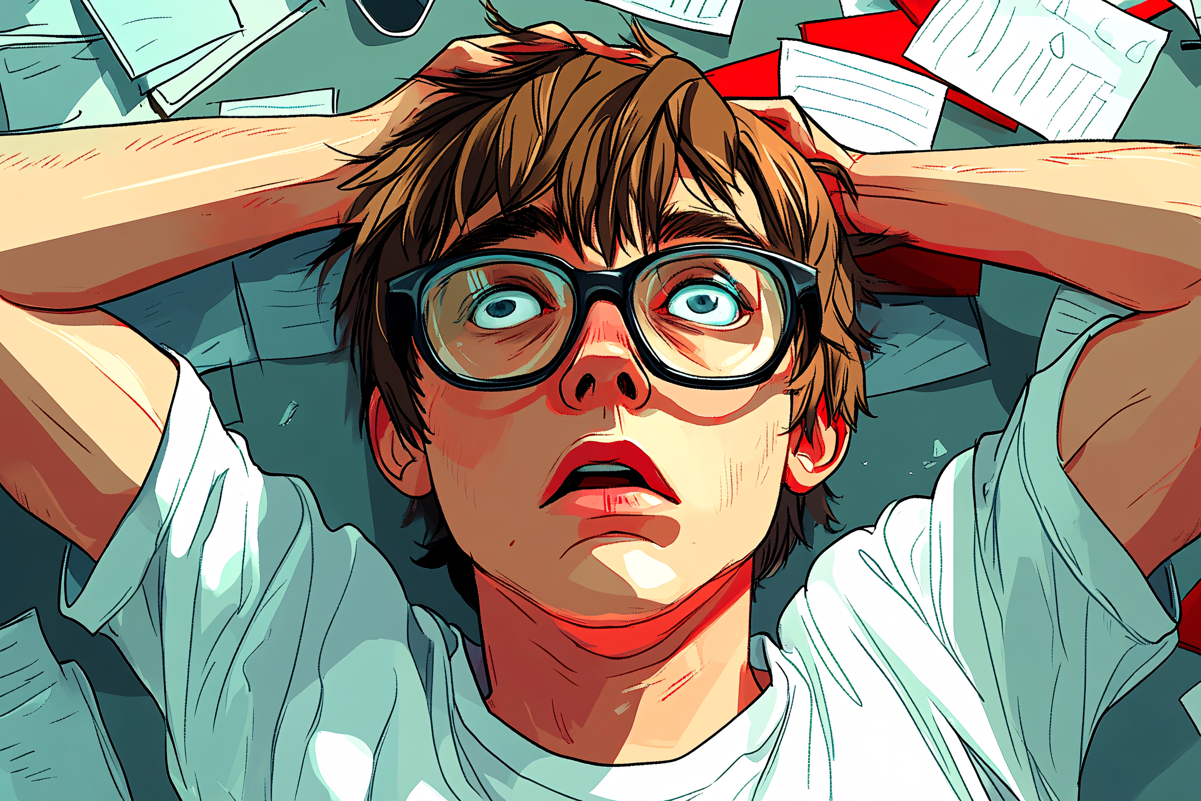 Stressed Student Overwhelmed By Papers