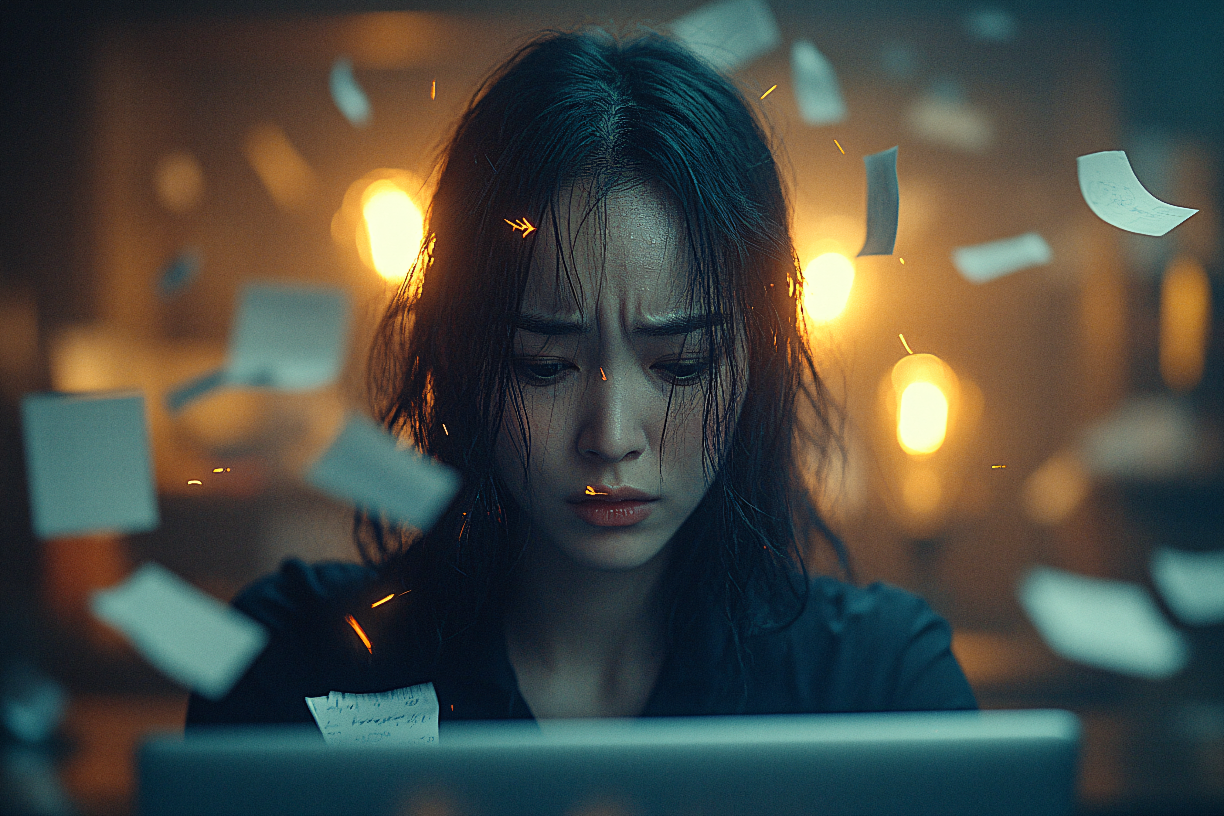 Stressed Woman Overwhelmed With Work