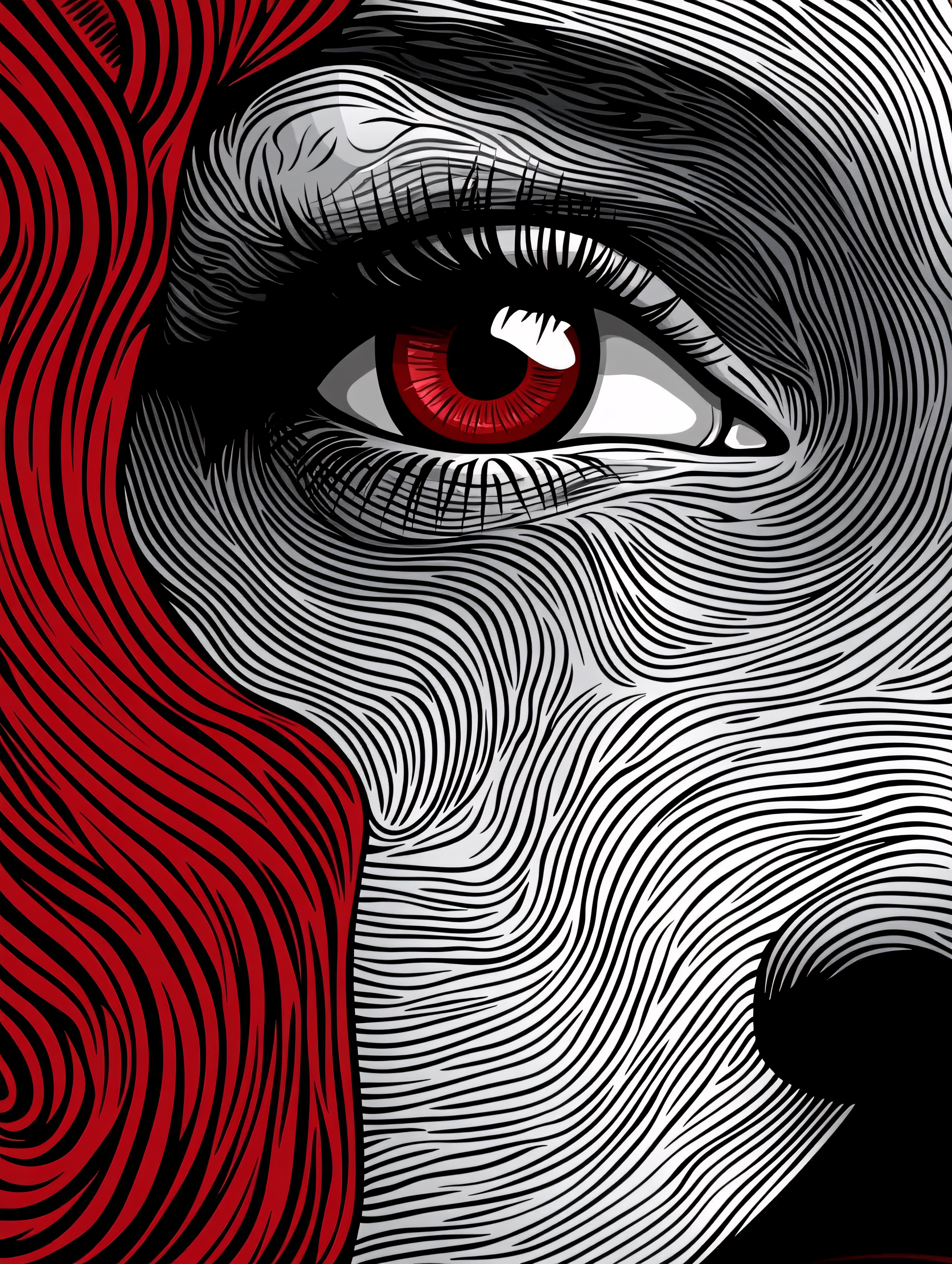 Striking Red Eye Graphic Portrait