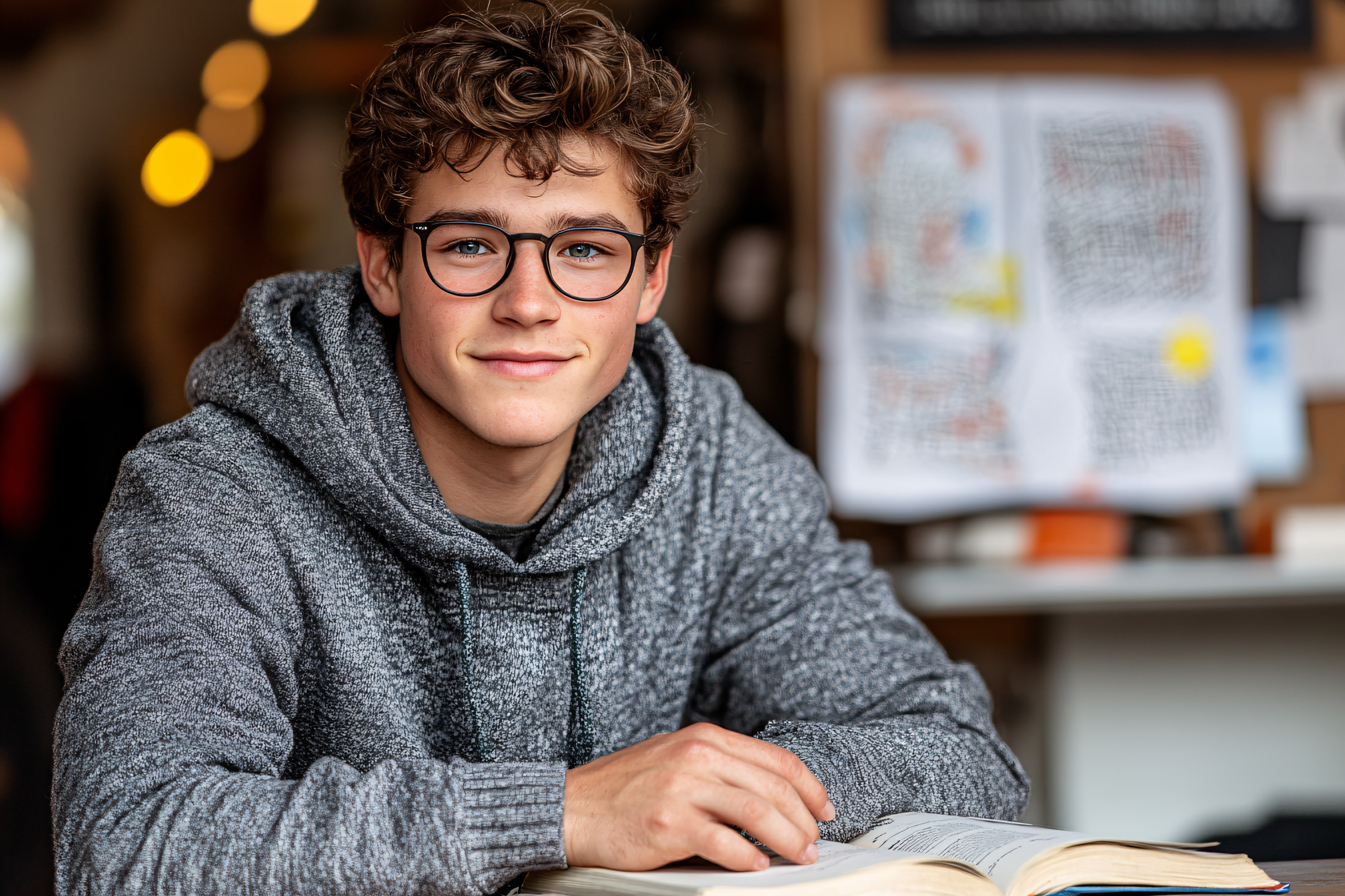 Student Studying with Open Book