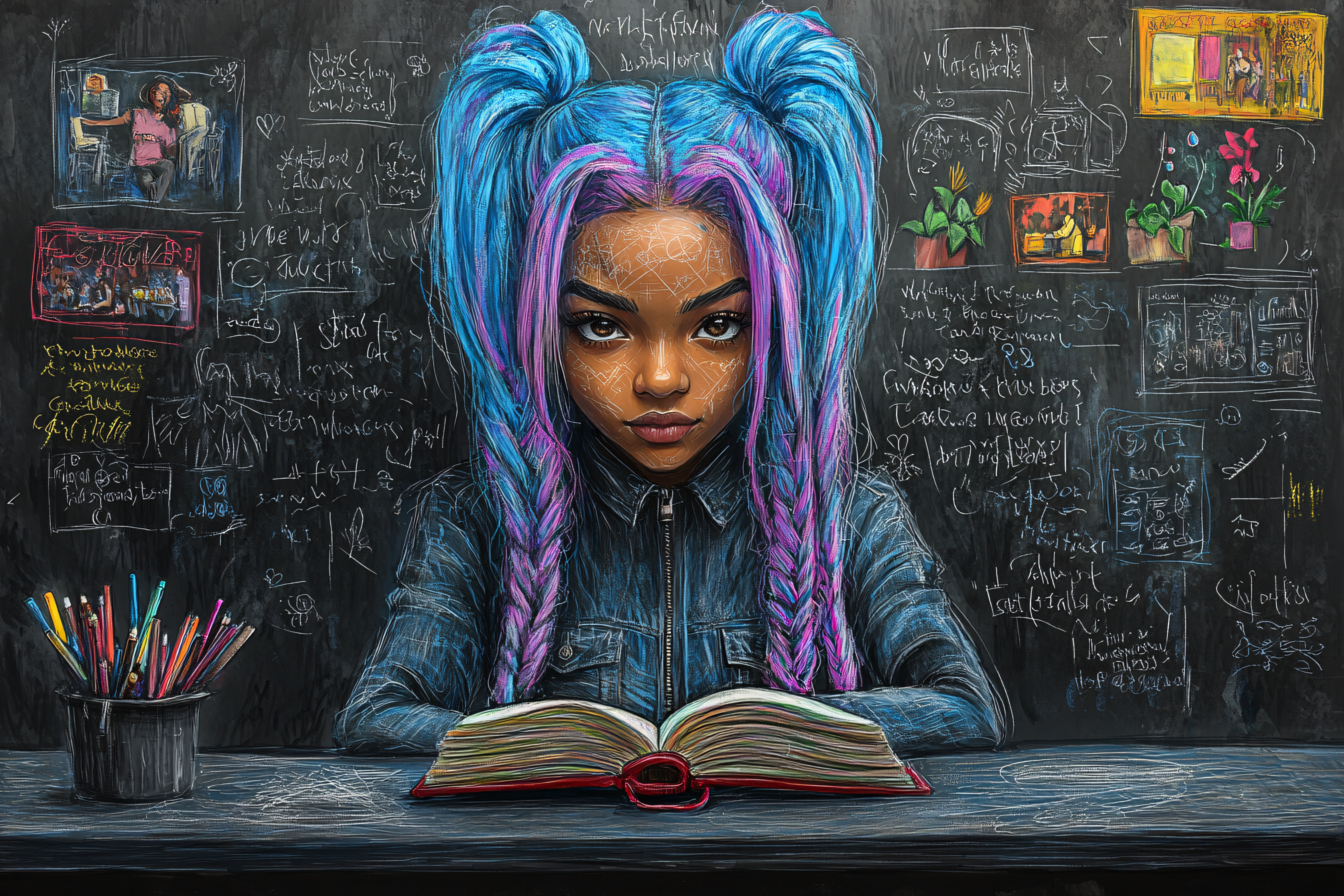 Student with Braided Hair in Class