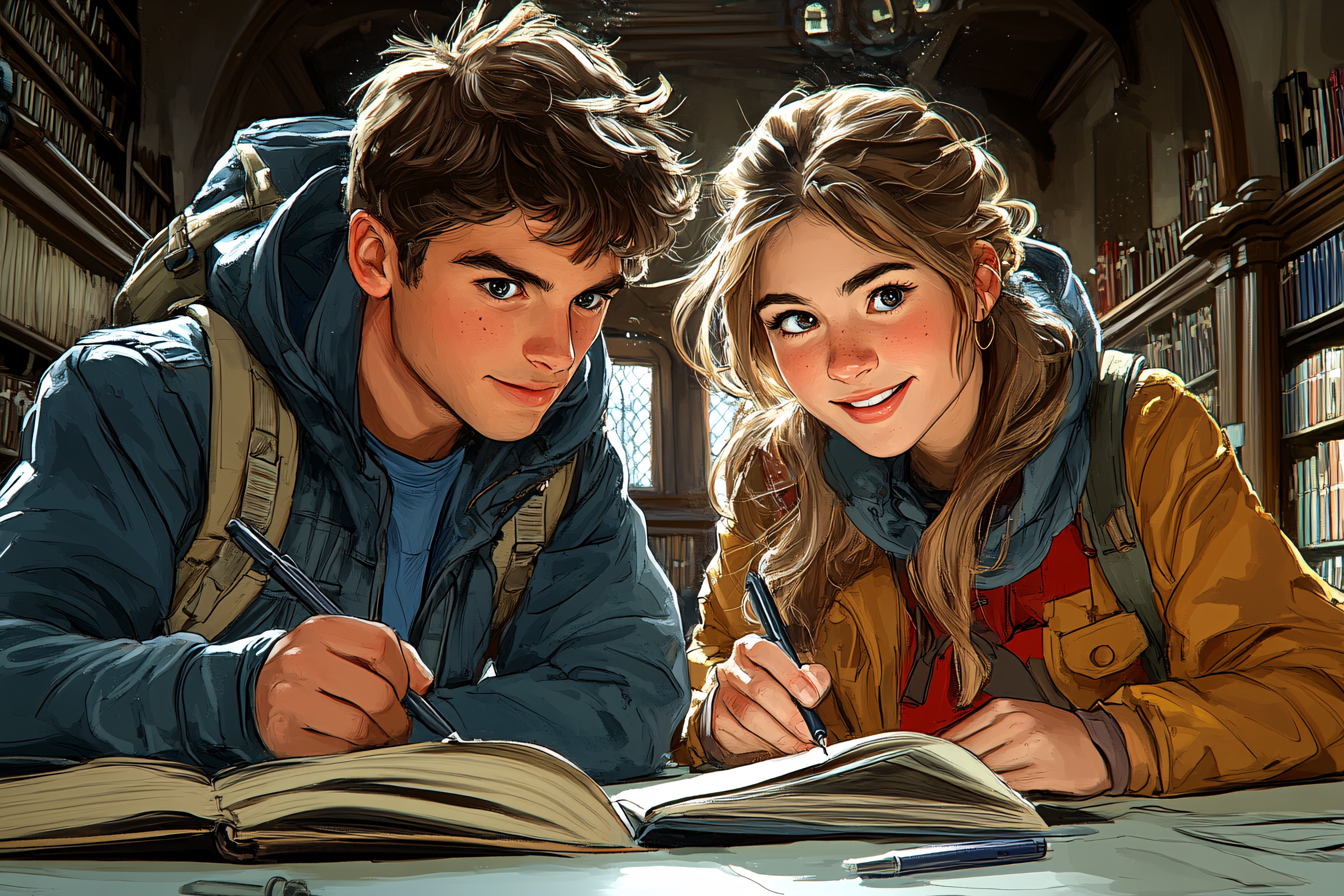 Students Studying Together In Library
