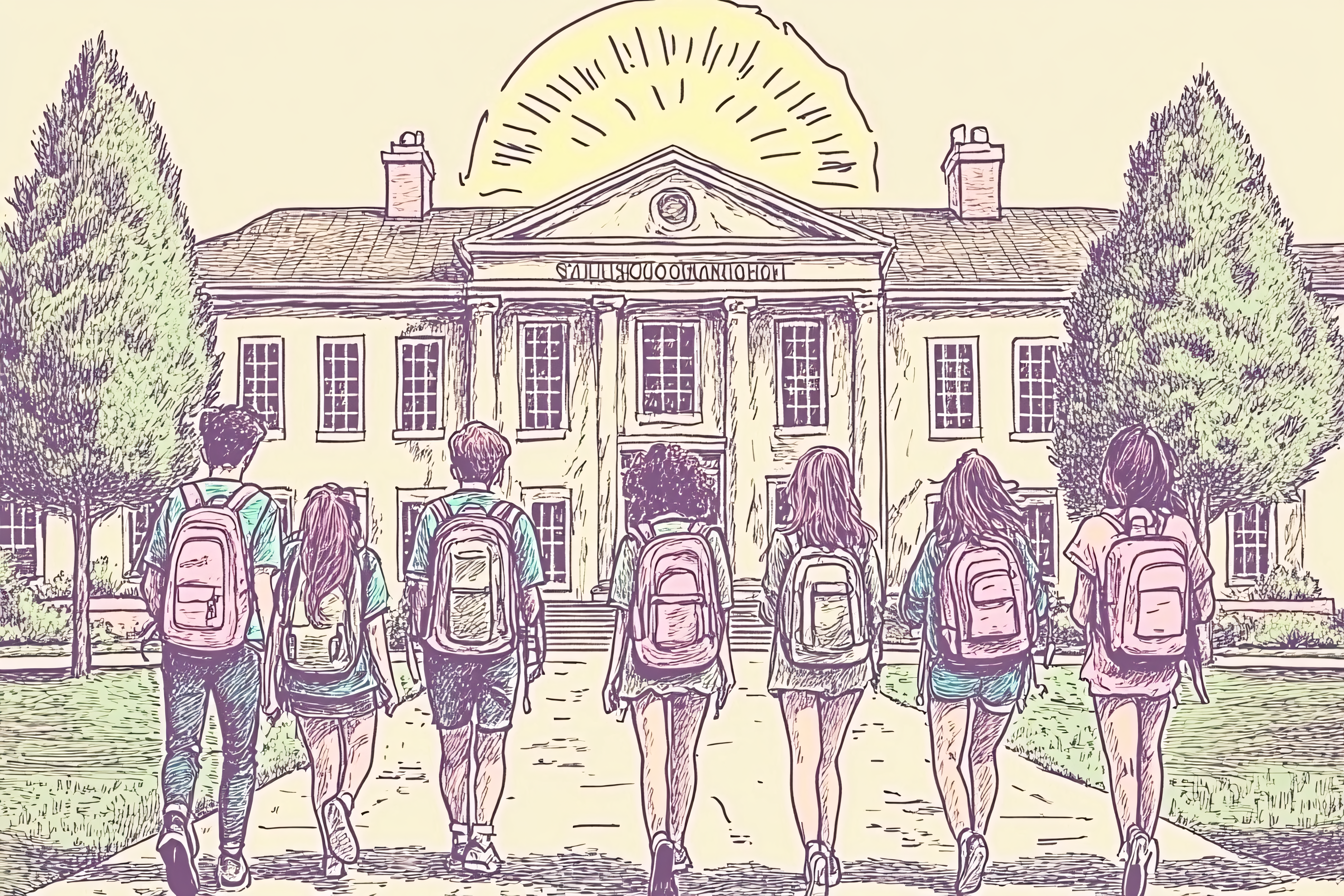 Students Walking Towards University Building