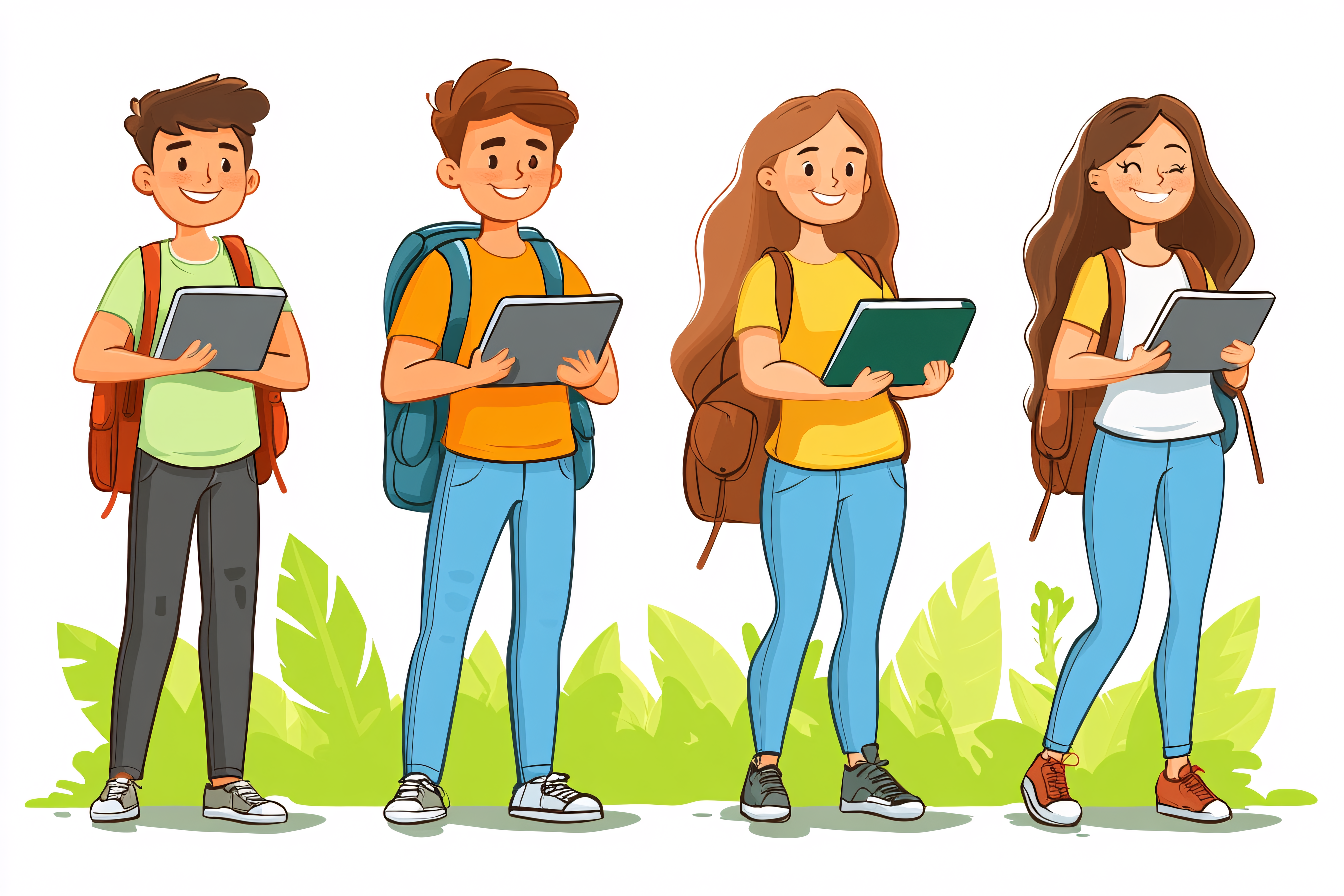Students With Tablets And Books