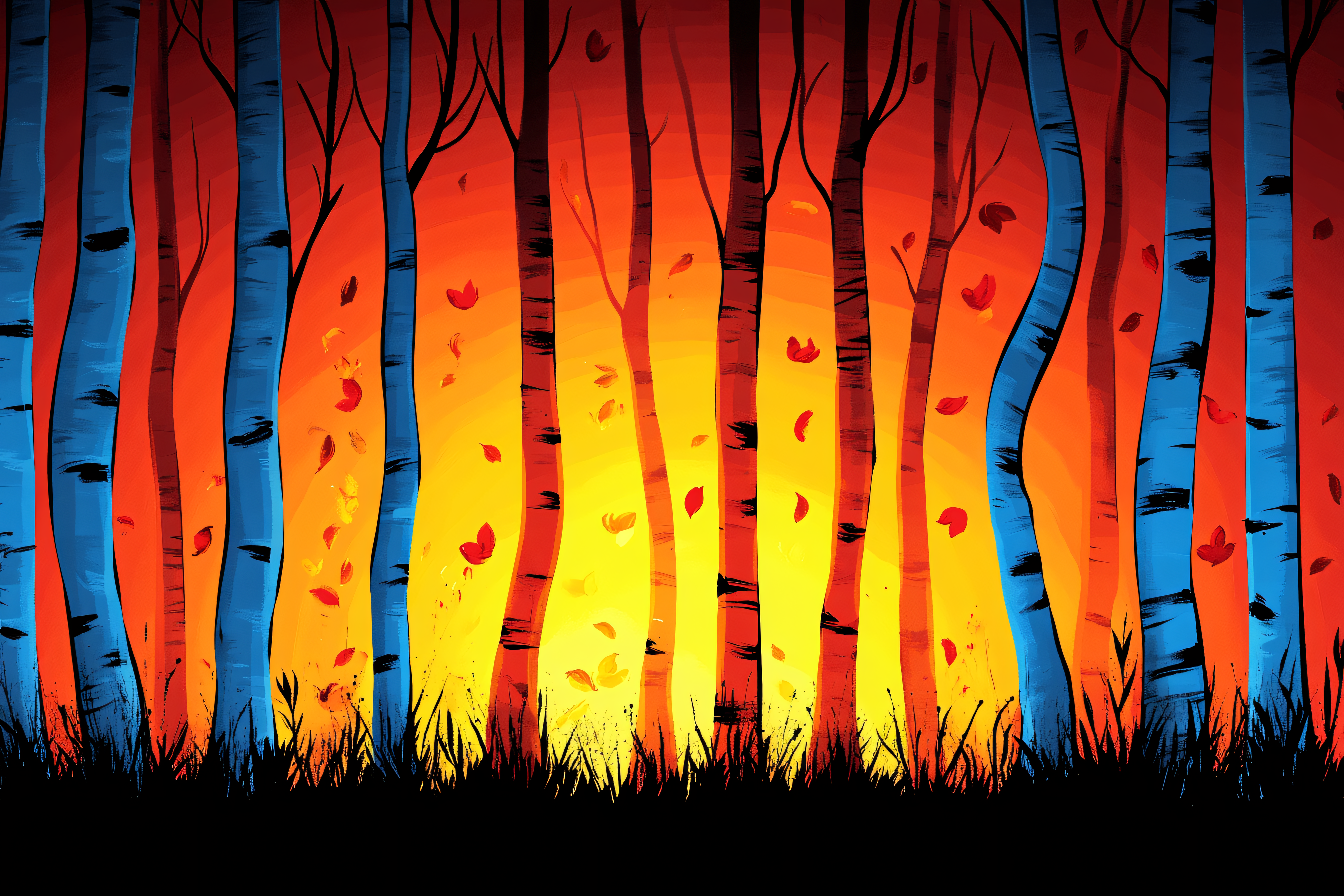 Stylized Autumn Forest Sunset