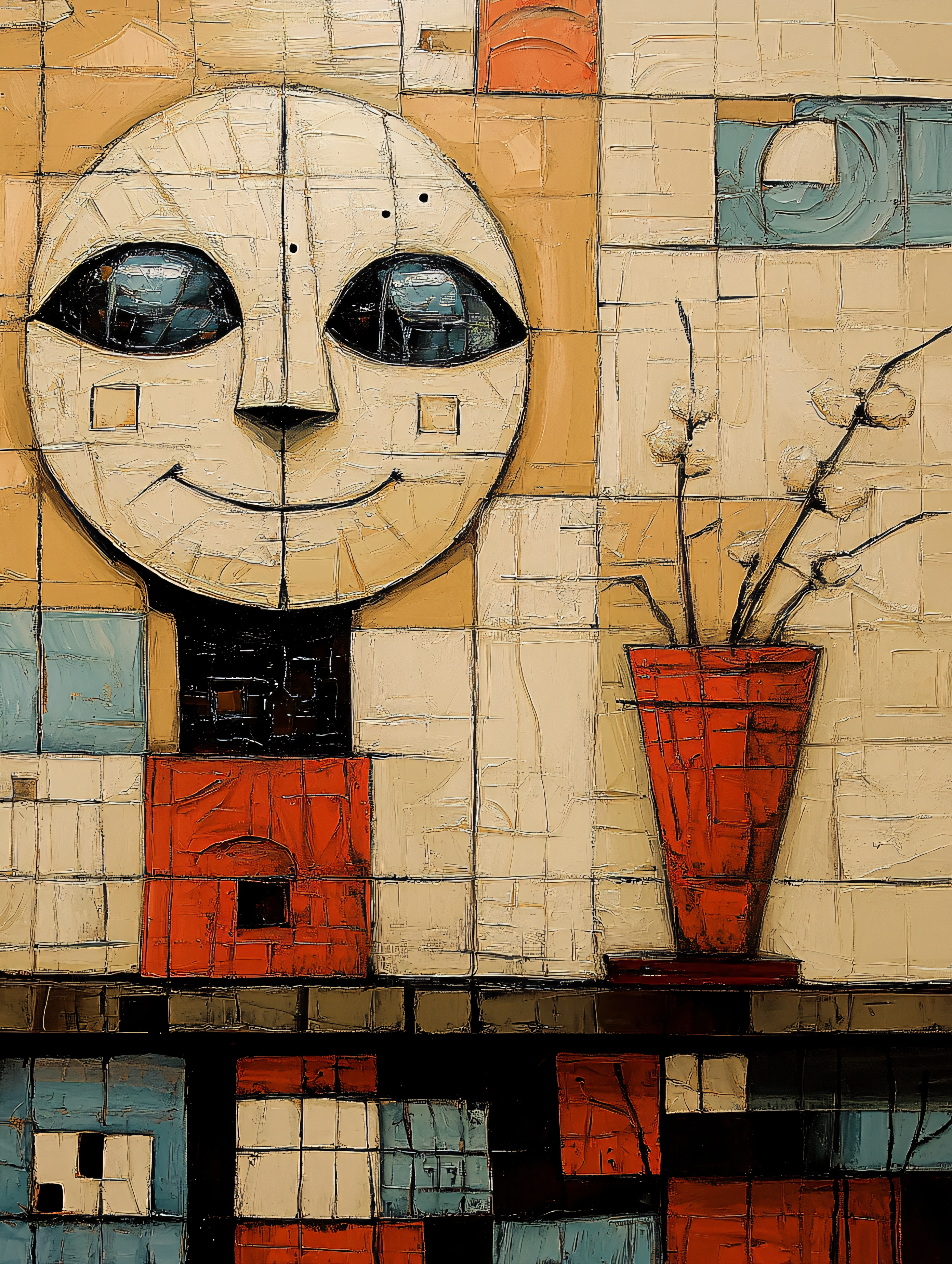 Stylized Face with Vase