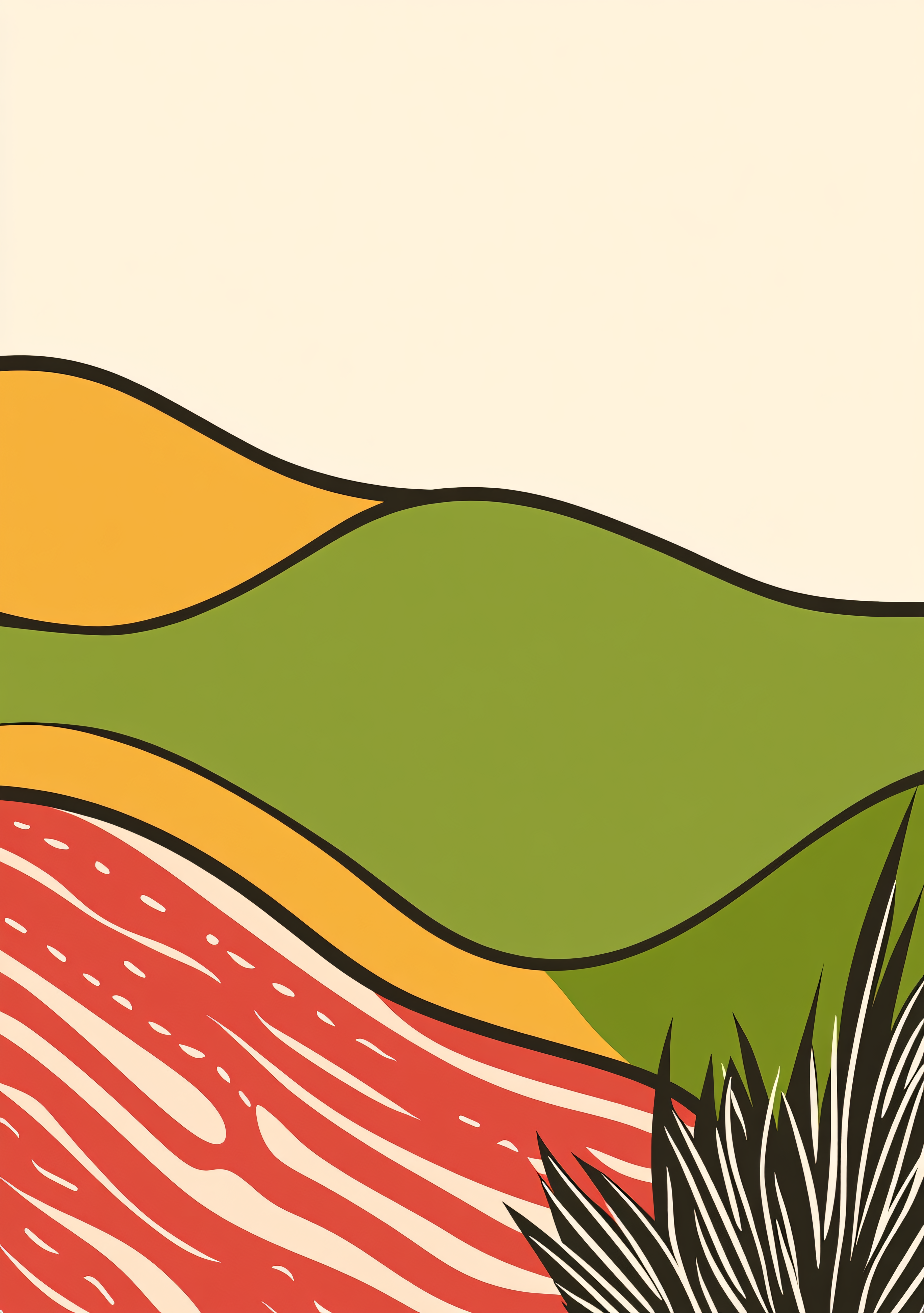 Stylized Landscape With River And Plant
