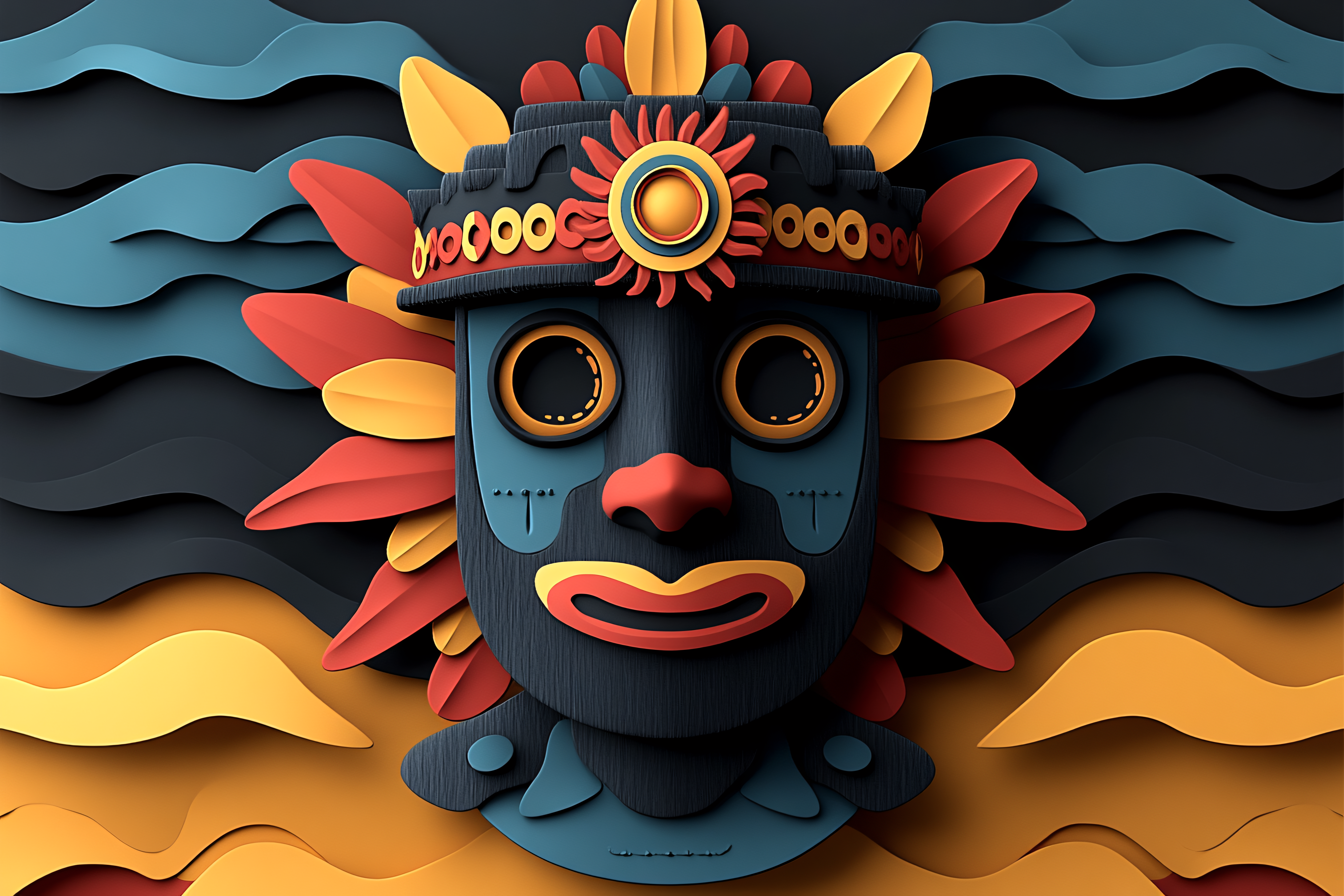 Stylized Mask with Ornate Headdress