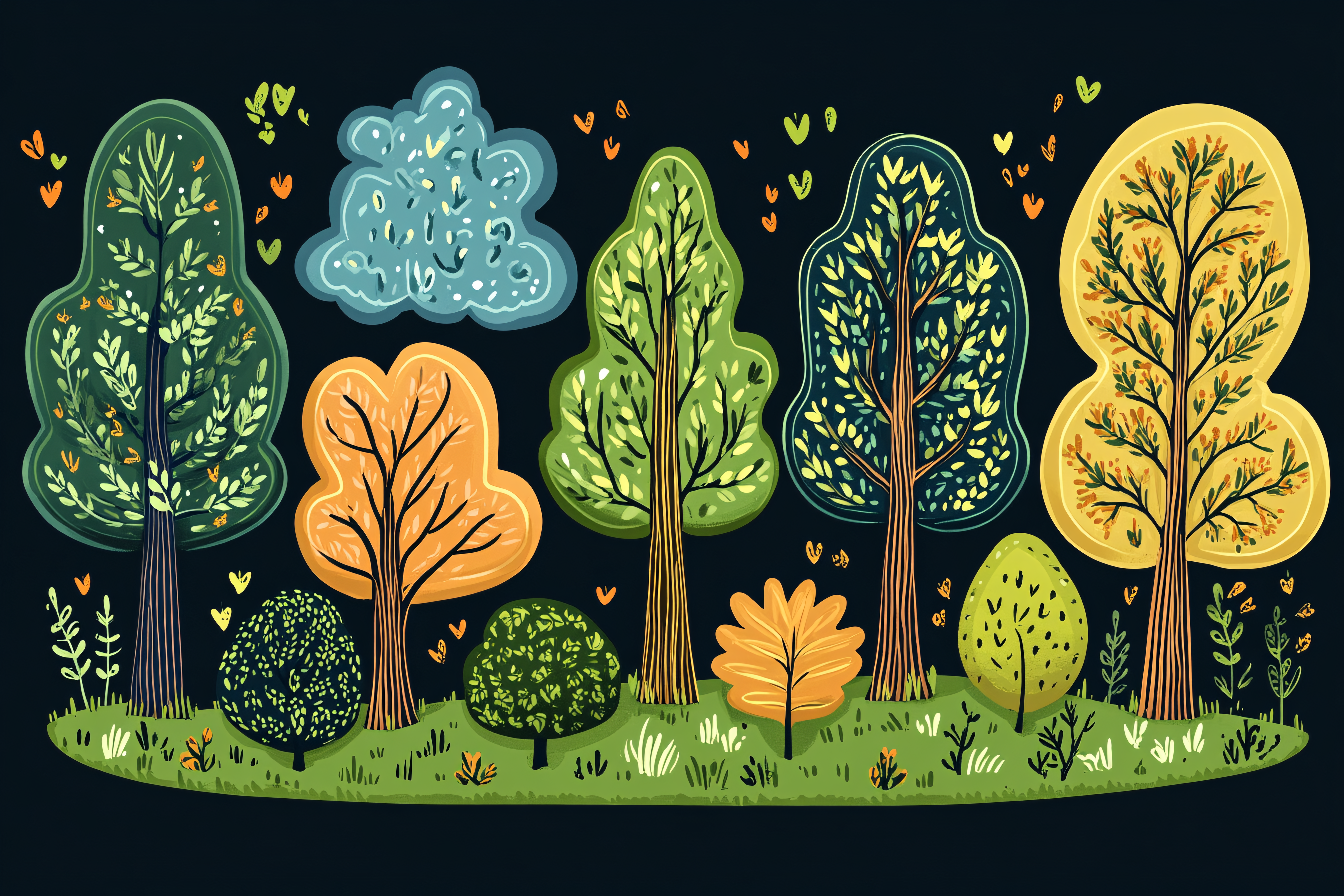 Stylized Trees in a Row