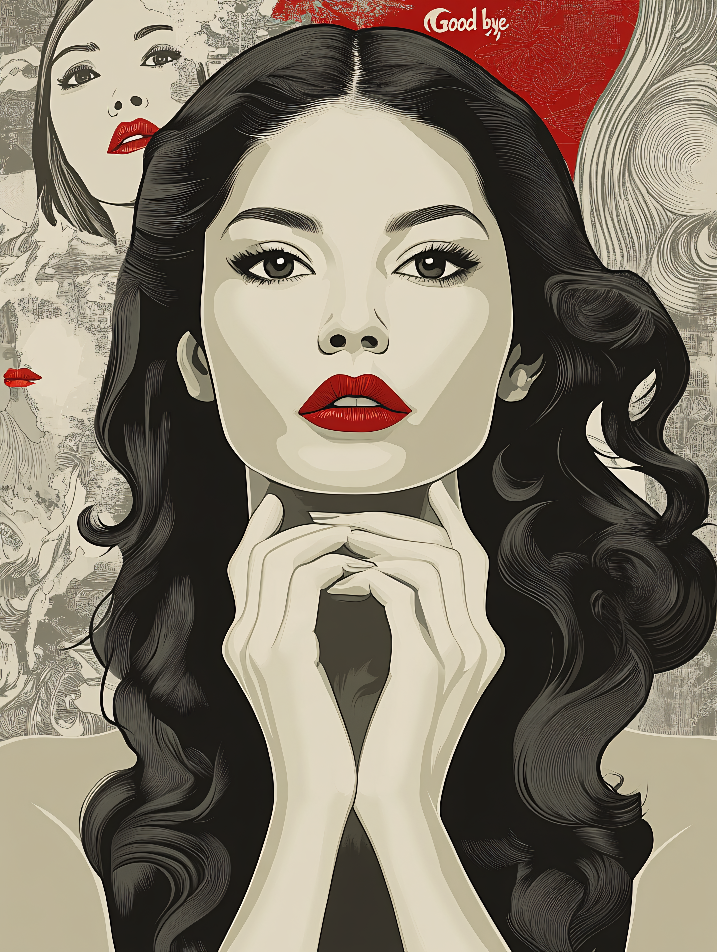 Stylized Woman Portrait with Red Lips