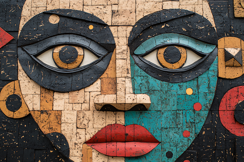 Stylized Wooden Face Mosaic