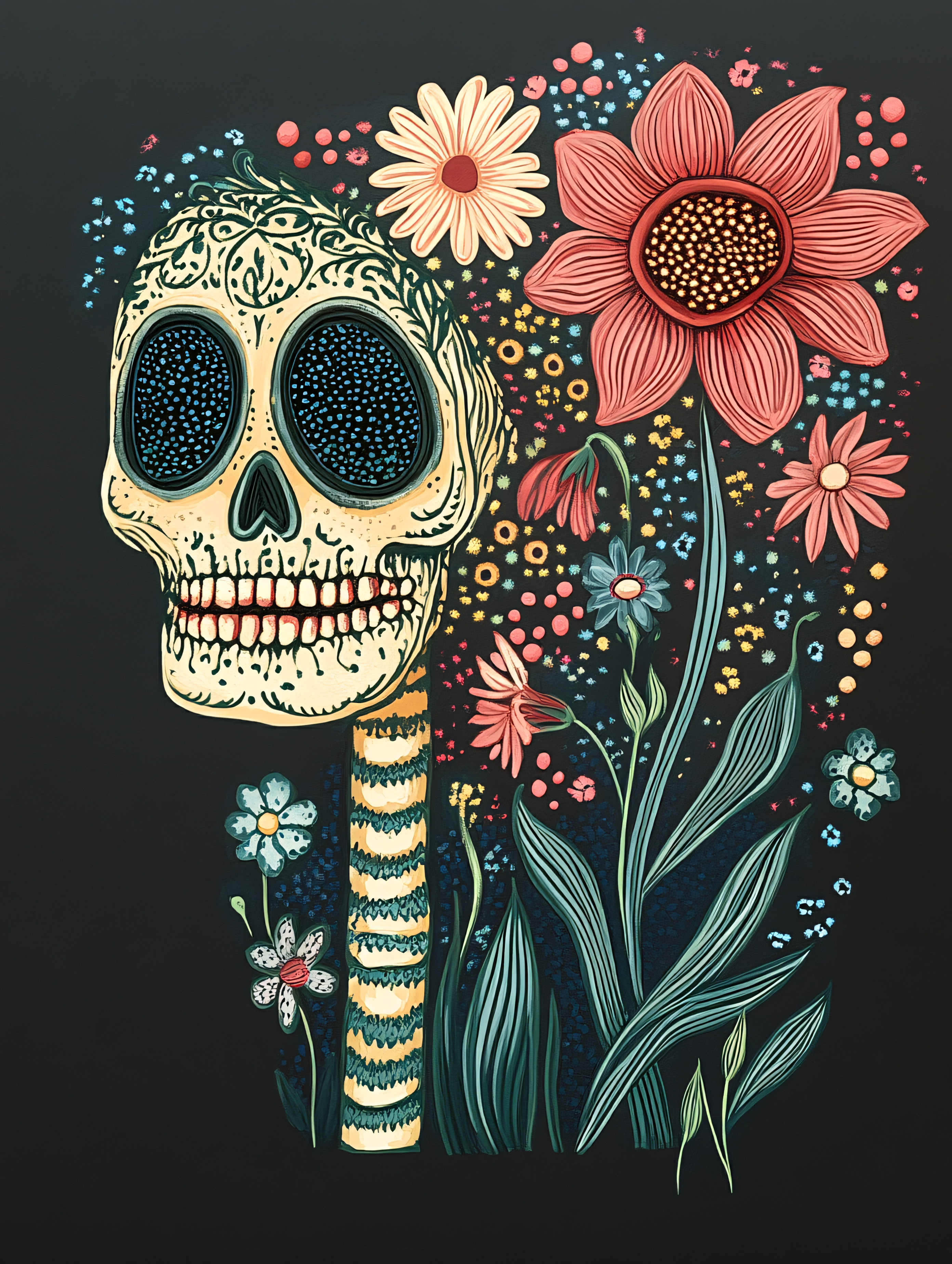 Sugar Skull and Flowers