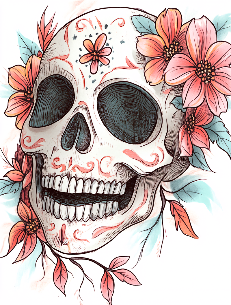 Sugar Skull With Floral Accents