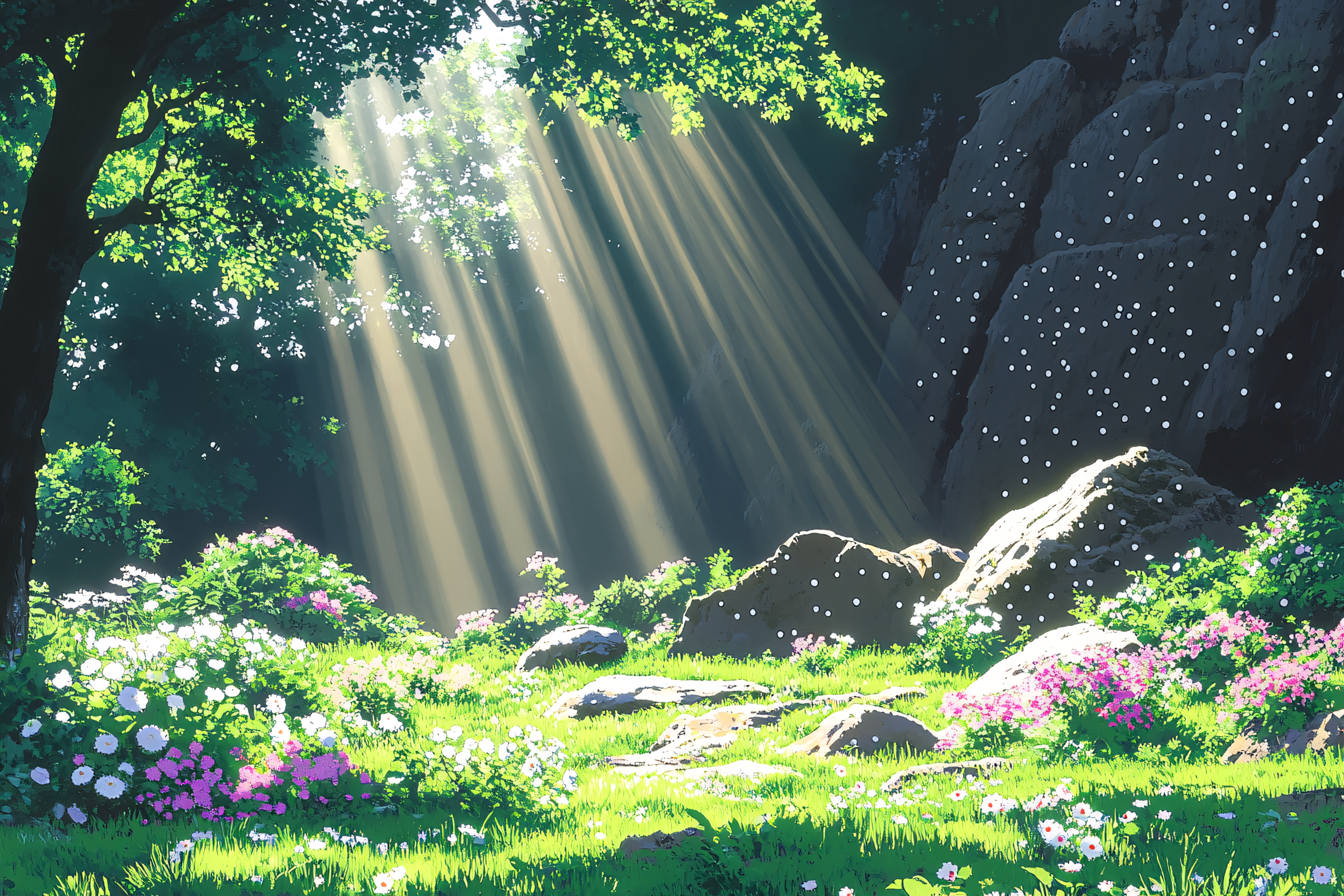 Sunbeams Through Forest Glade