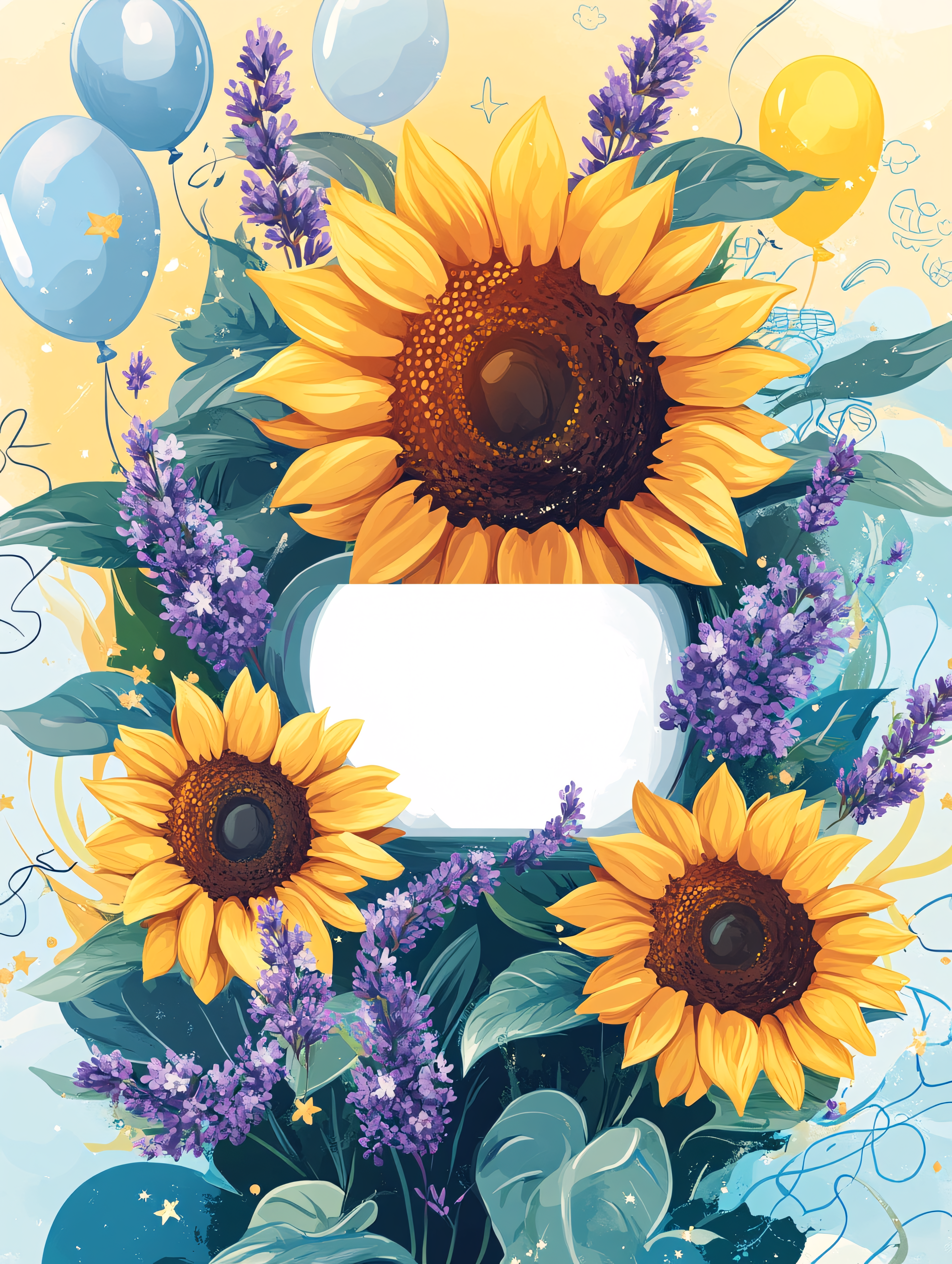 Sunflower and Balloon Illustration