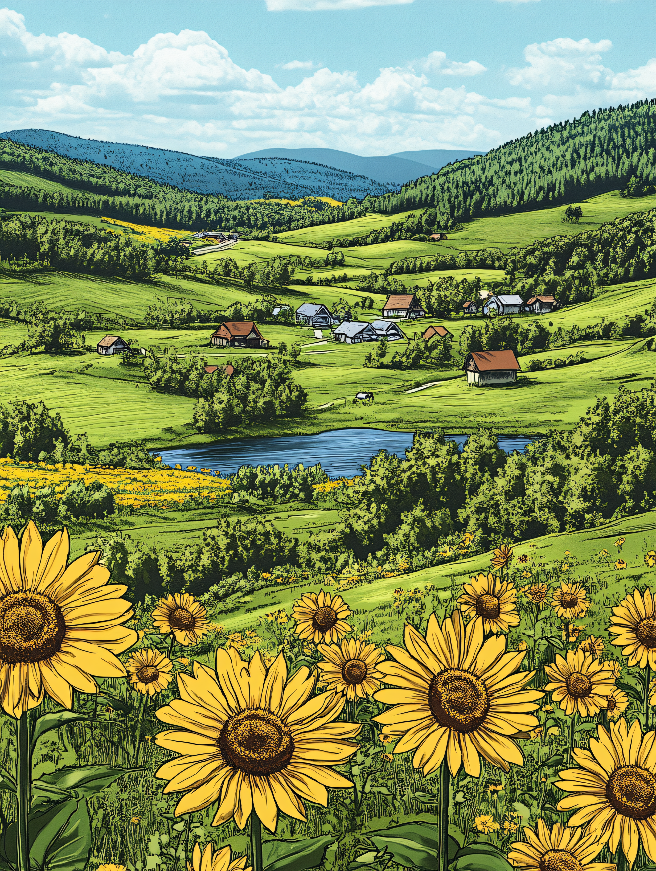 Sunflower Field Valley View