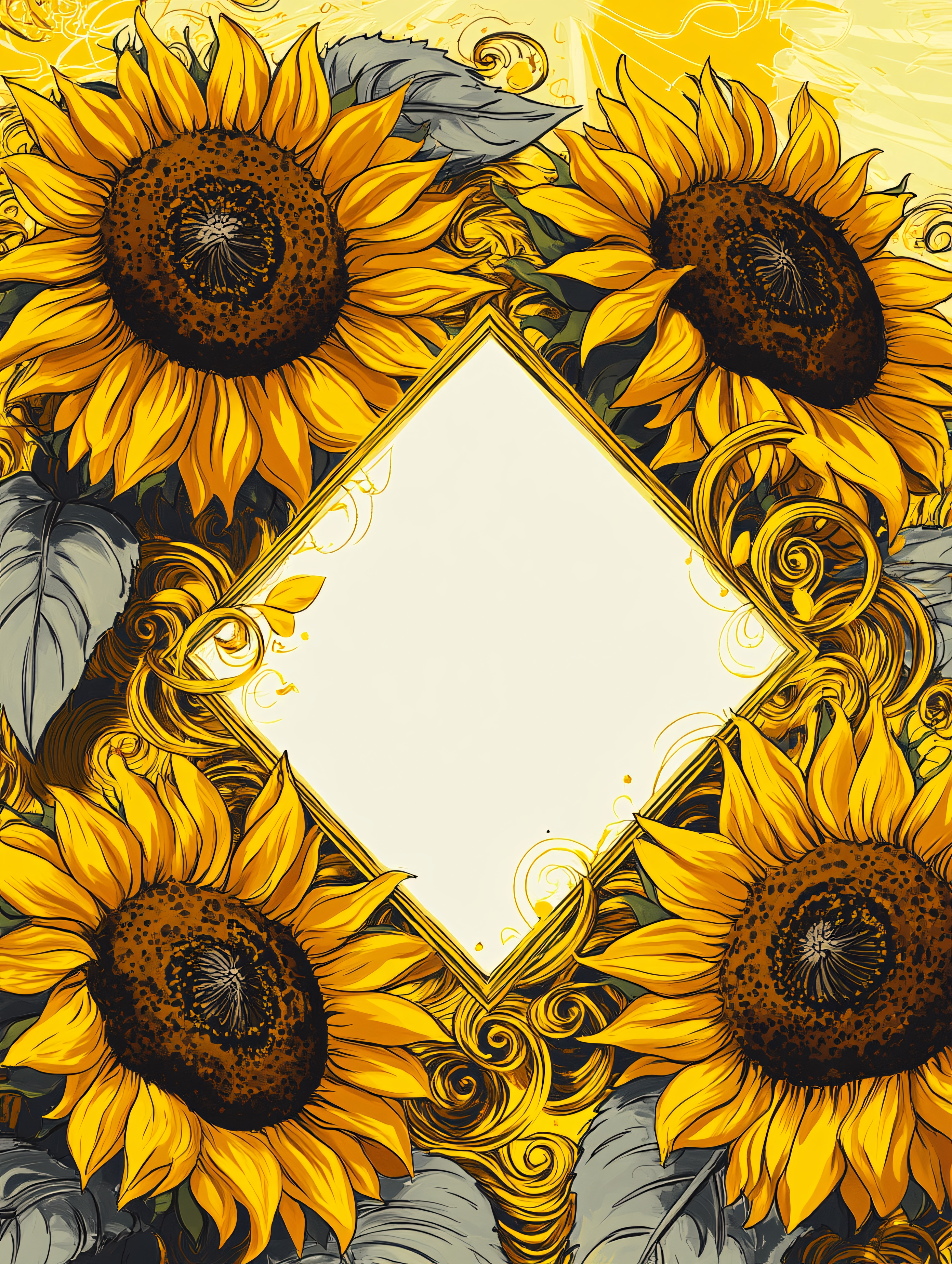 Sunflowers and a Gold Border