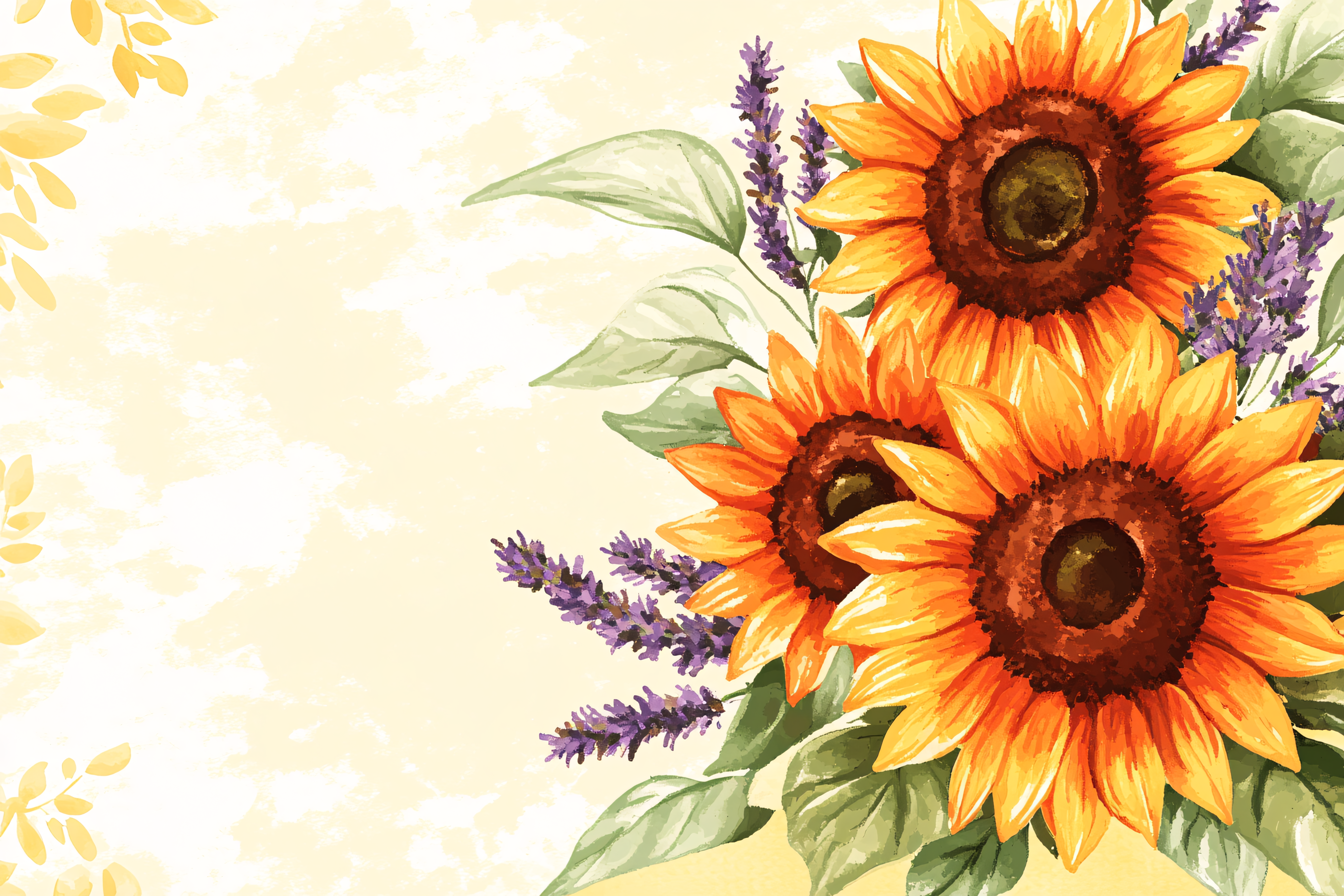 Sunflowers and Lavender Watercolor