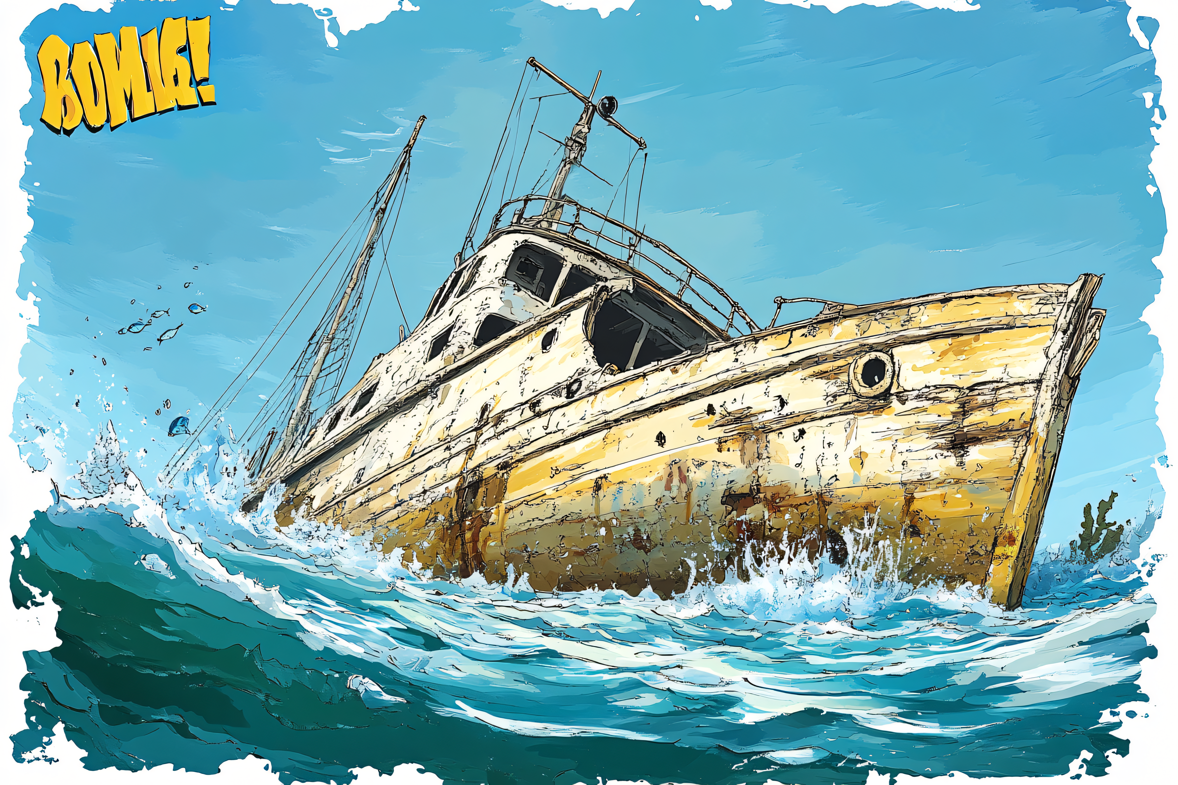 Sunken Boat in Rough Sea