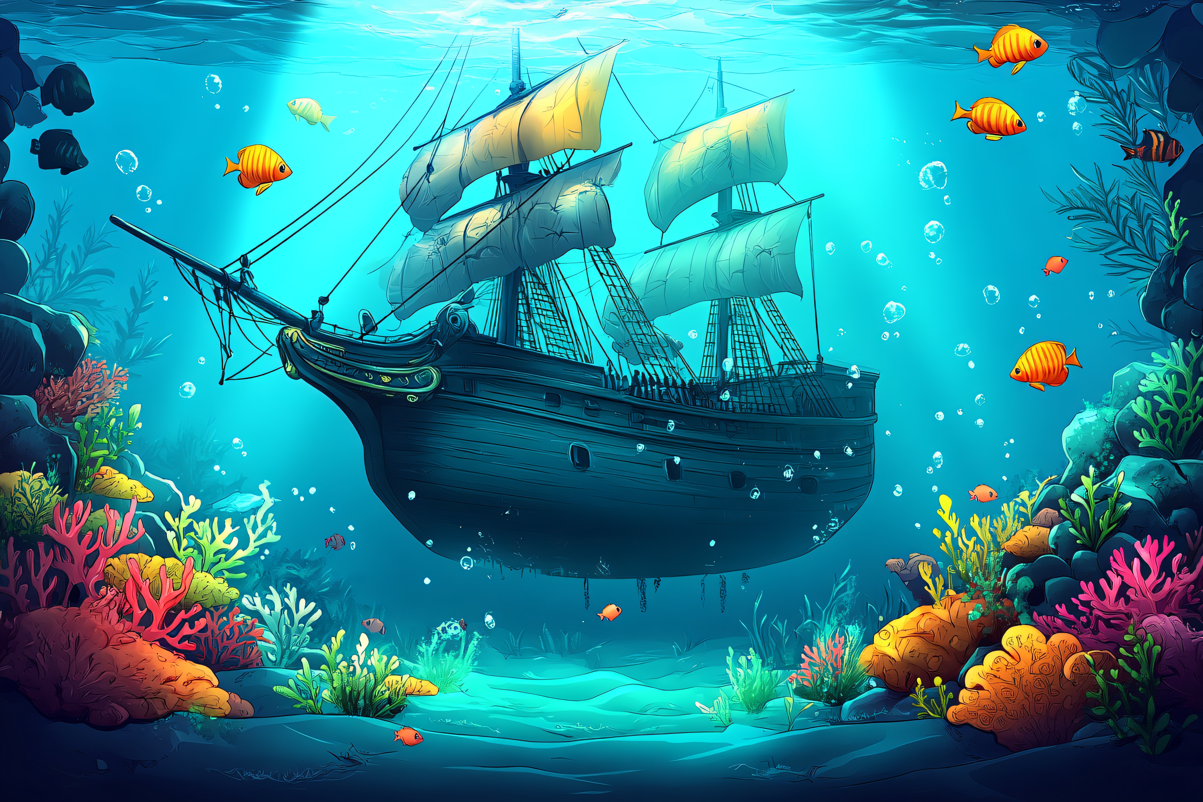 Sunken Pirate Ship in the Ocean