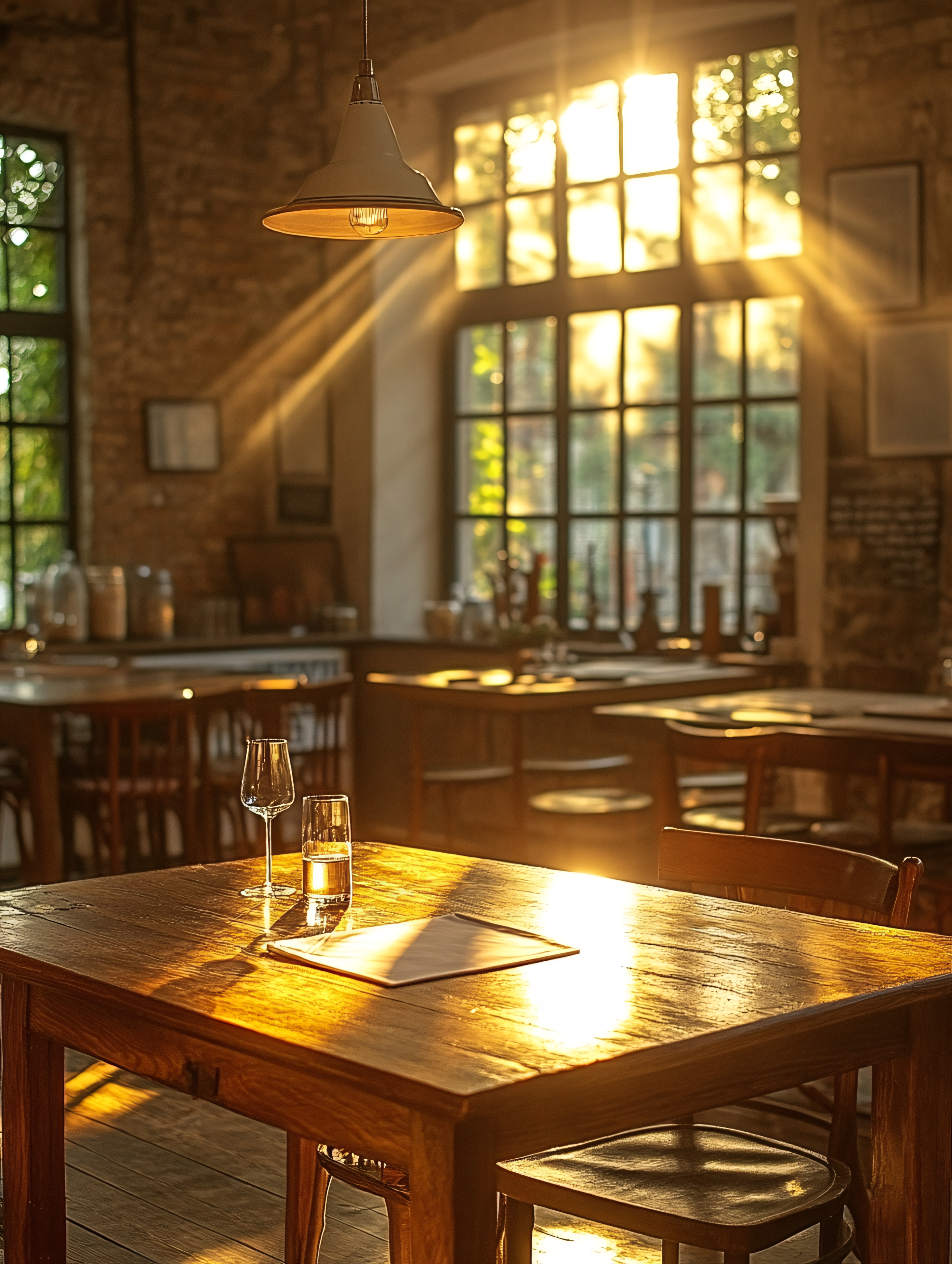 Sunlit Table Setting in Restaurant