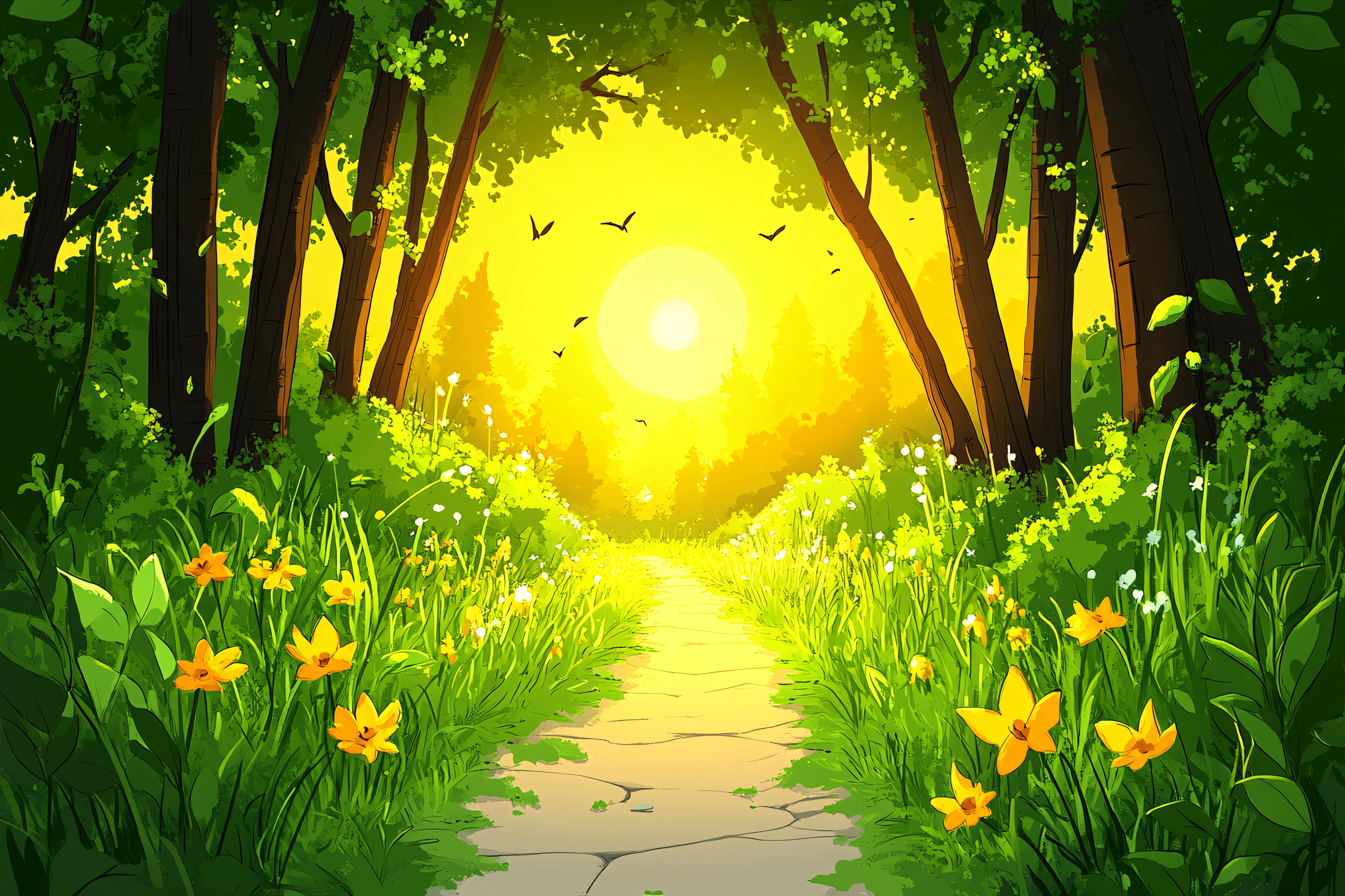 Sunny Path Through Forest